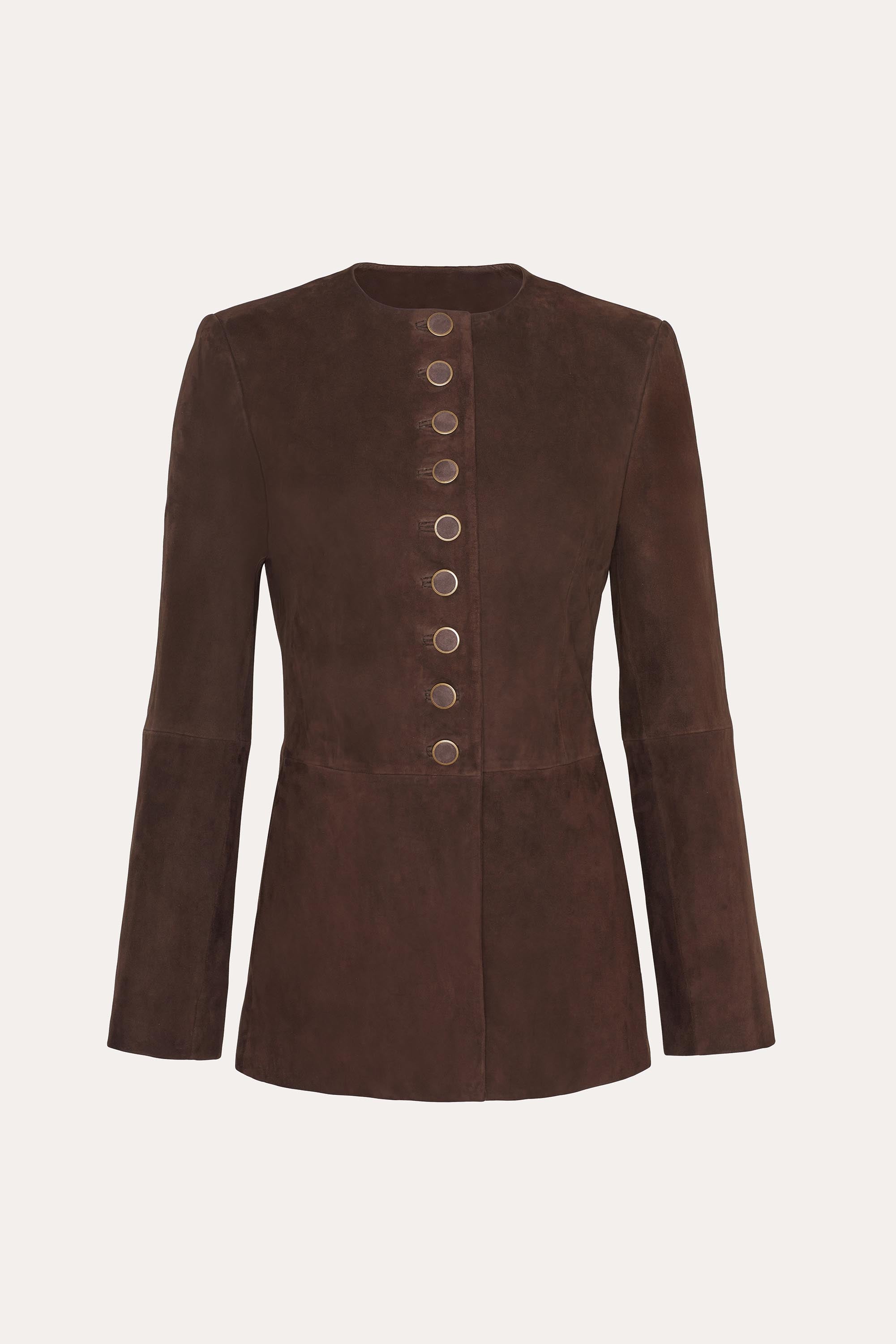 Elie Tahari Anouk Tailored Suede kurtka zamszowa brązowa koza
