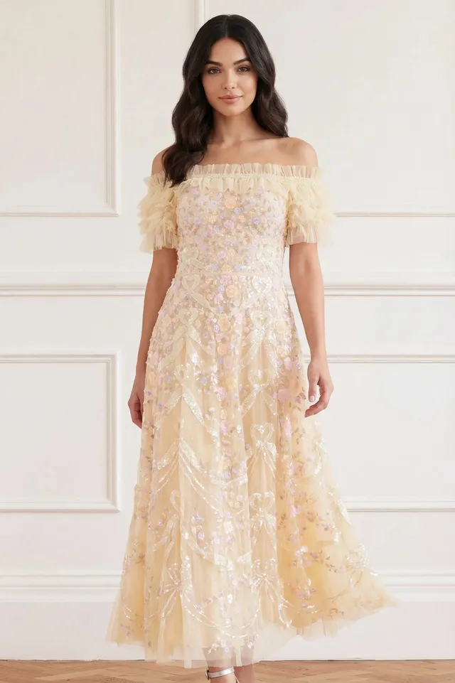 Needle & Thread Ribbon Heart Gown sukienka żółta hiszpanka