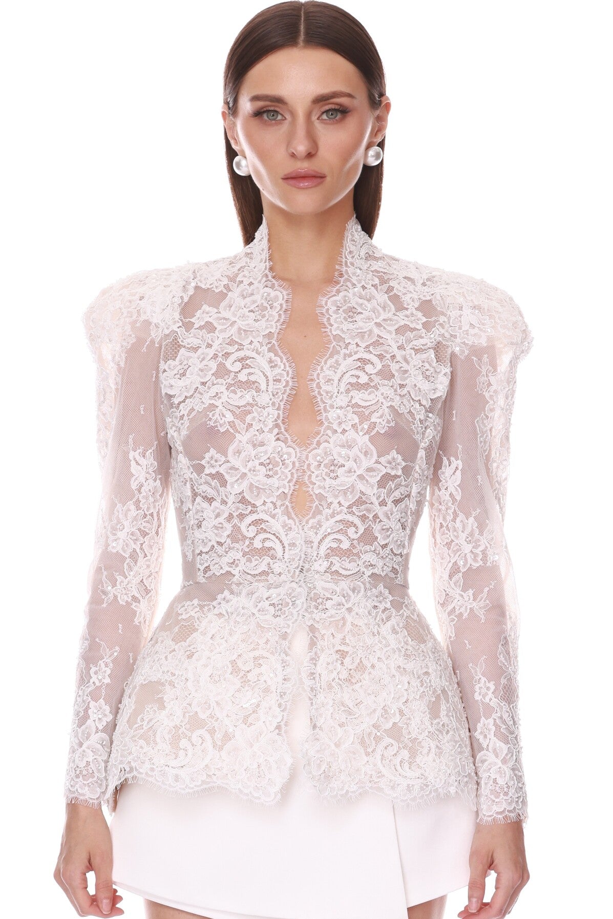 Bronx and Banco Ivy żakiet koronkowy biały peplum XS-XL