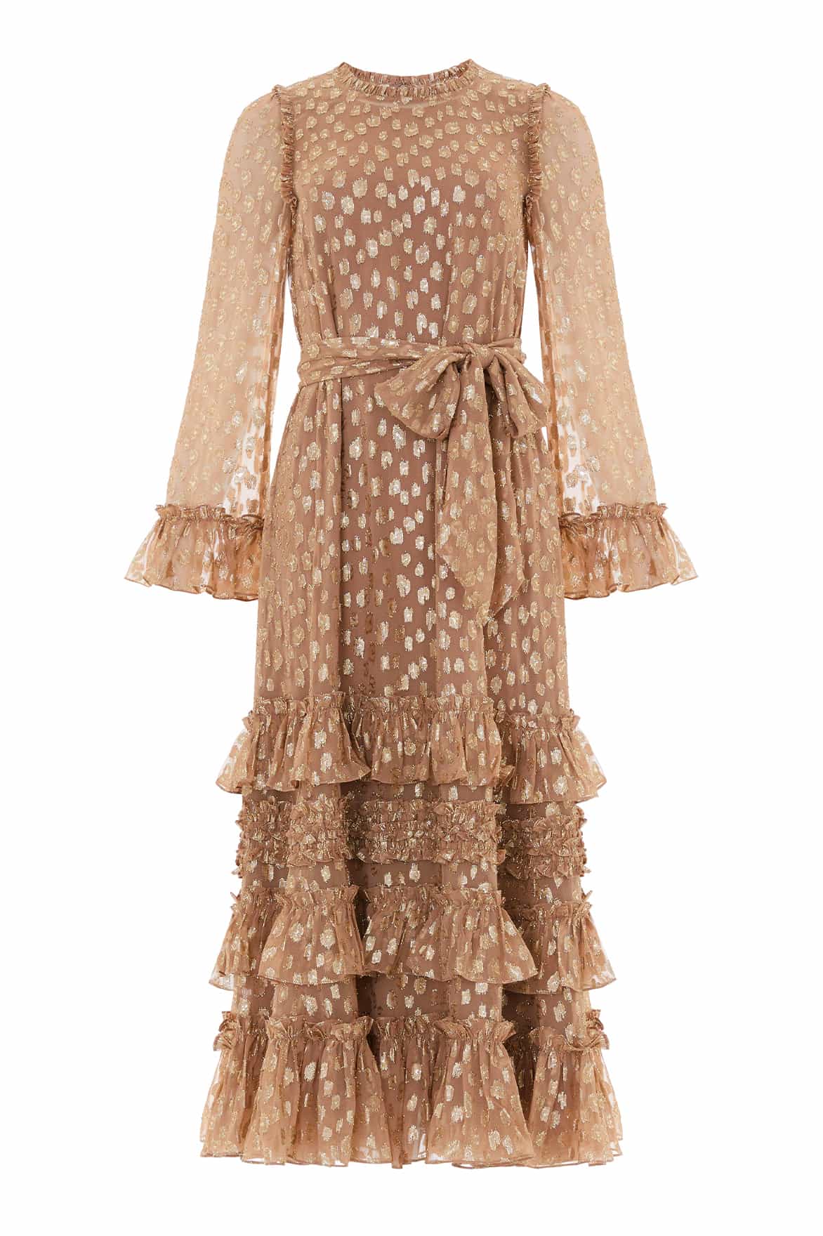Needle & Thread Odelle Lurex Gown sukienka brązowa z lureksem