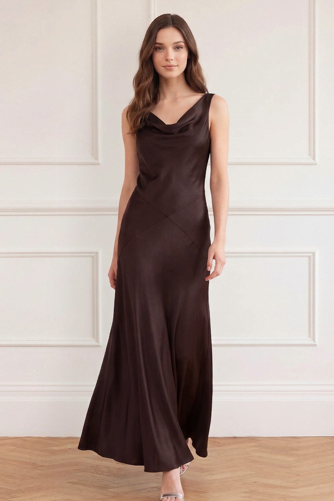 Needle & Thread Evangeline Satin sukienka maxi brown satynowa
