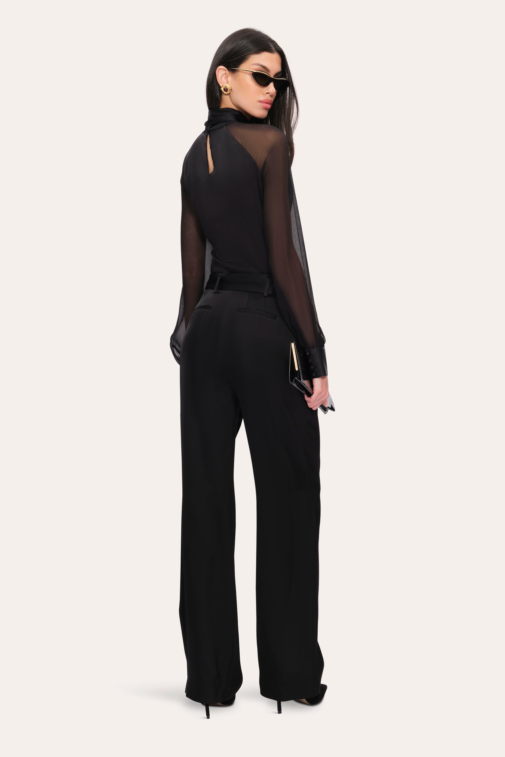 Elie Tahari Satin Belted Pant E905M204 spodnie czarne