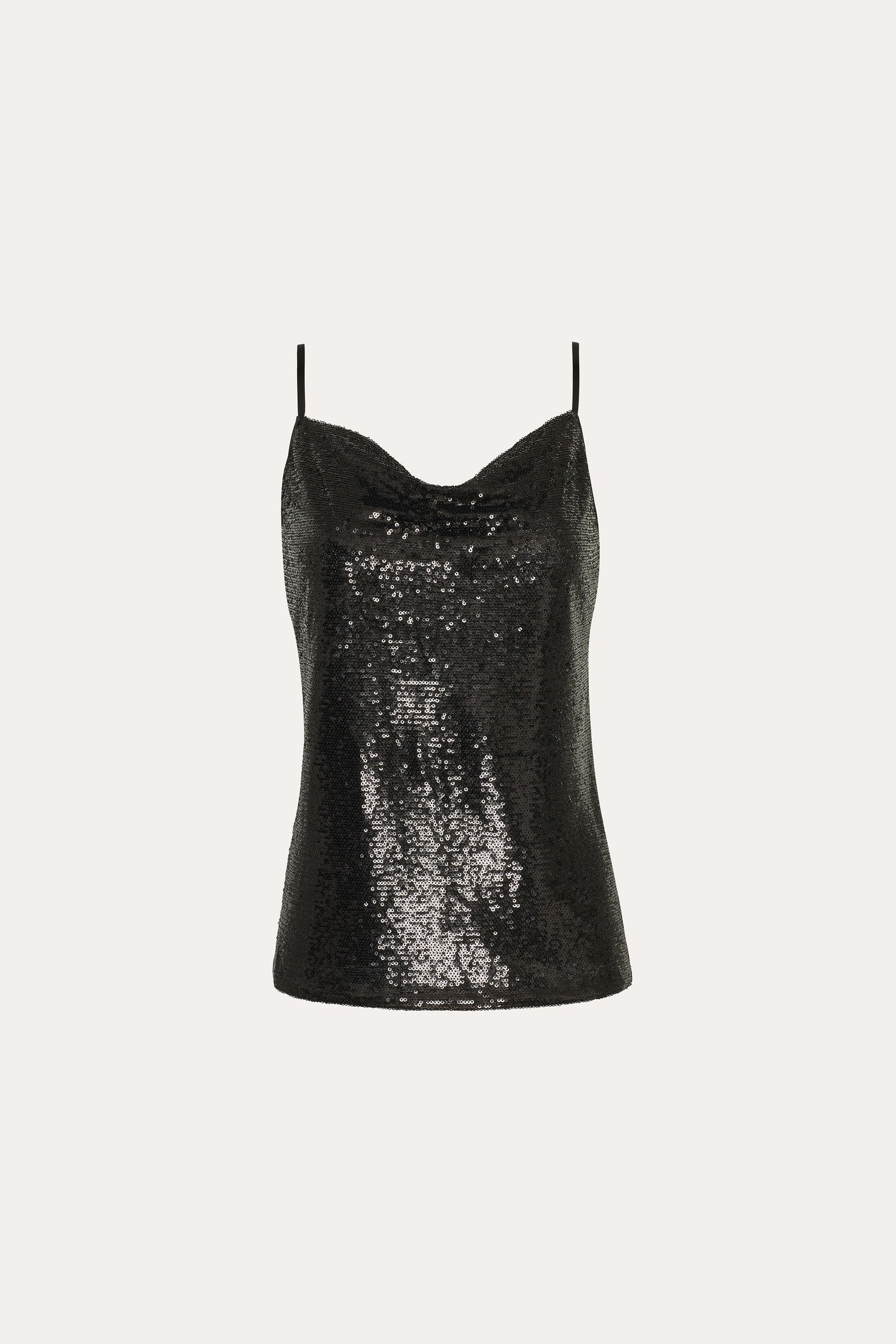 Elie Tahari Sequined Draped Camisole top czarny cekinowy