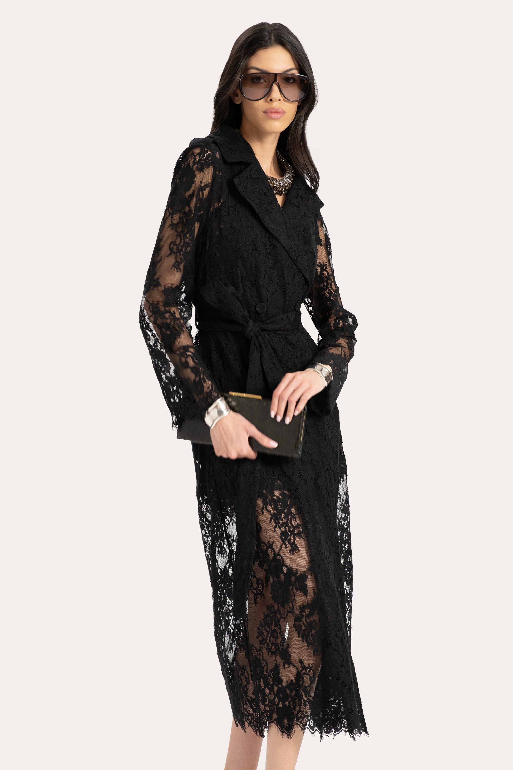 Elie Tahari Alix płaszcz Black Onyx koronka