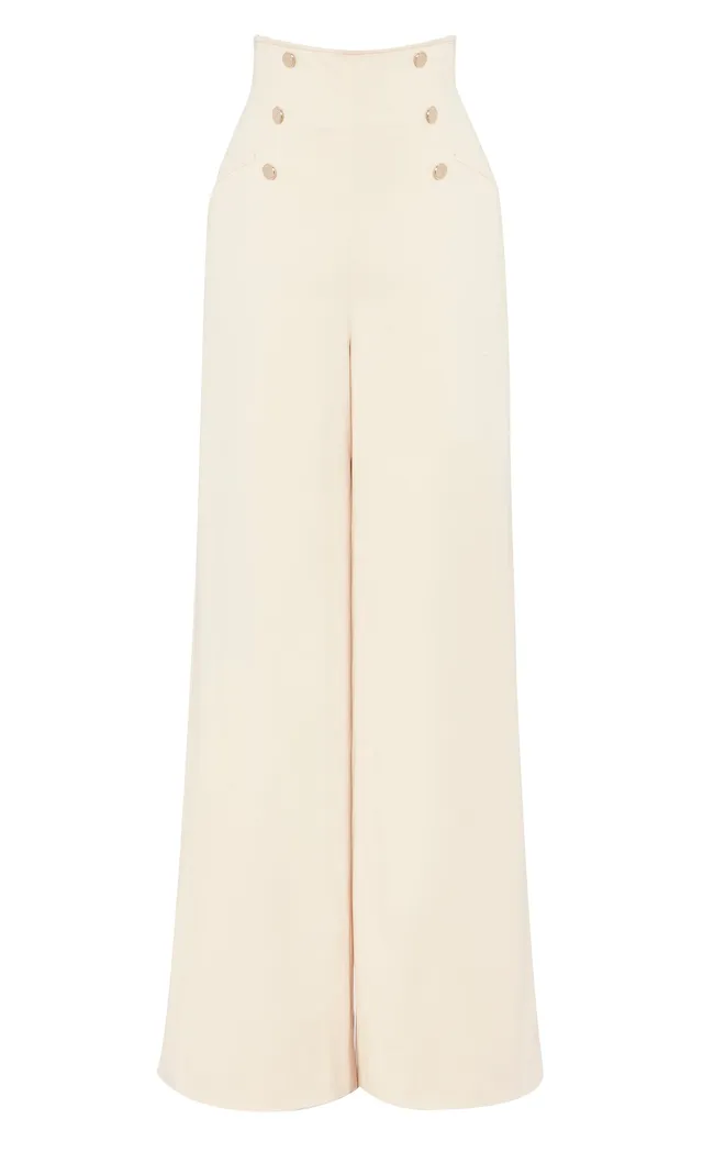 Temperley London Castell spodnie palazzo Sandy Cream bawełniane