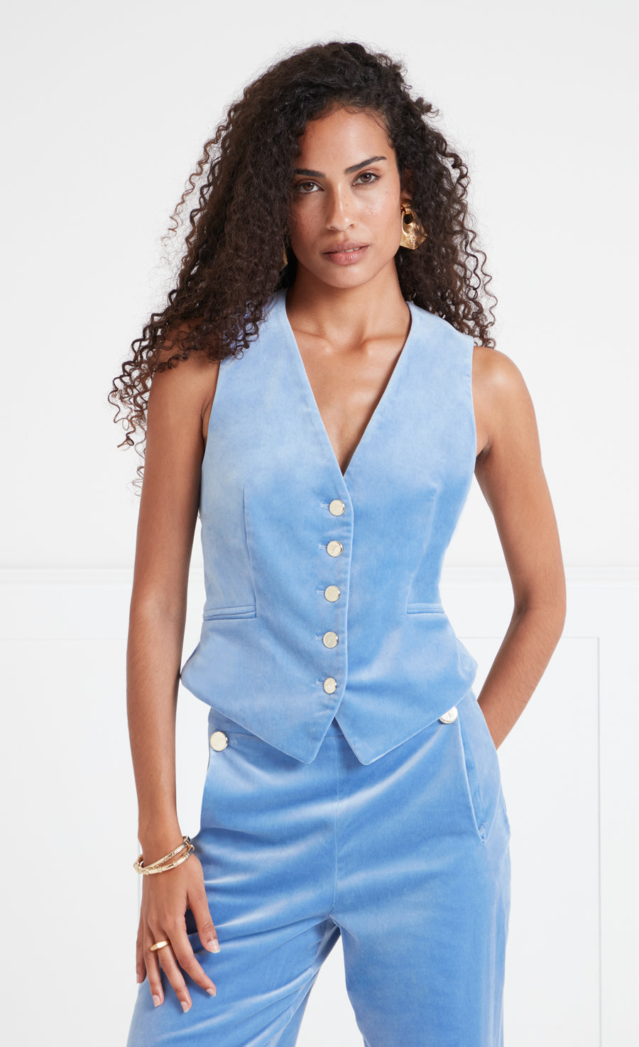 Temperley London Clove kamizelka welurowa Cornflower