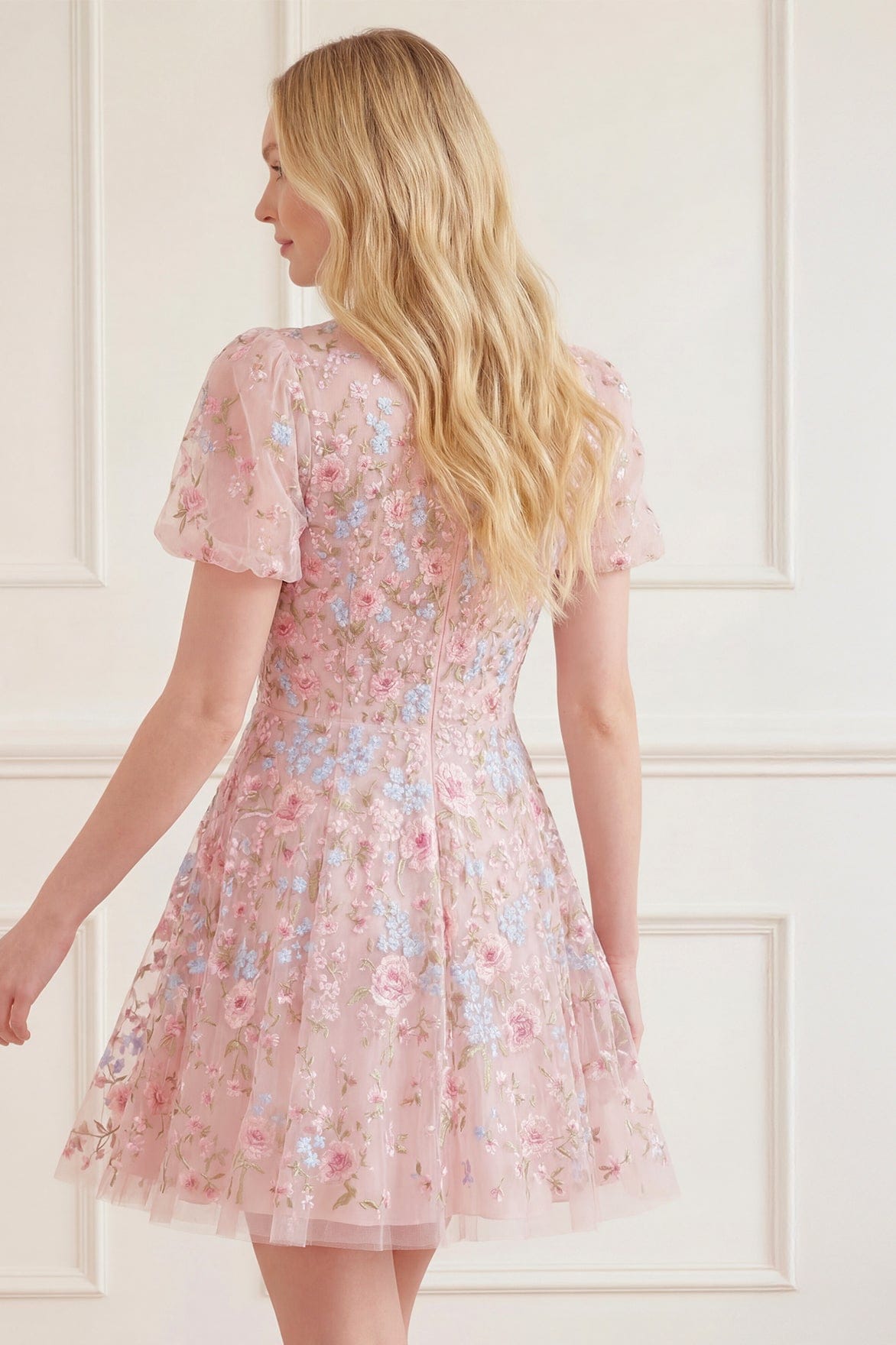Needle & Thread Peony Bouquet Dress sukienka różowa mini haft