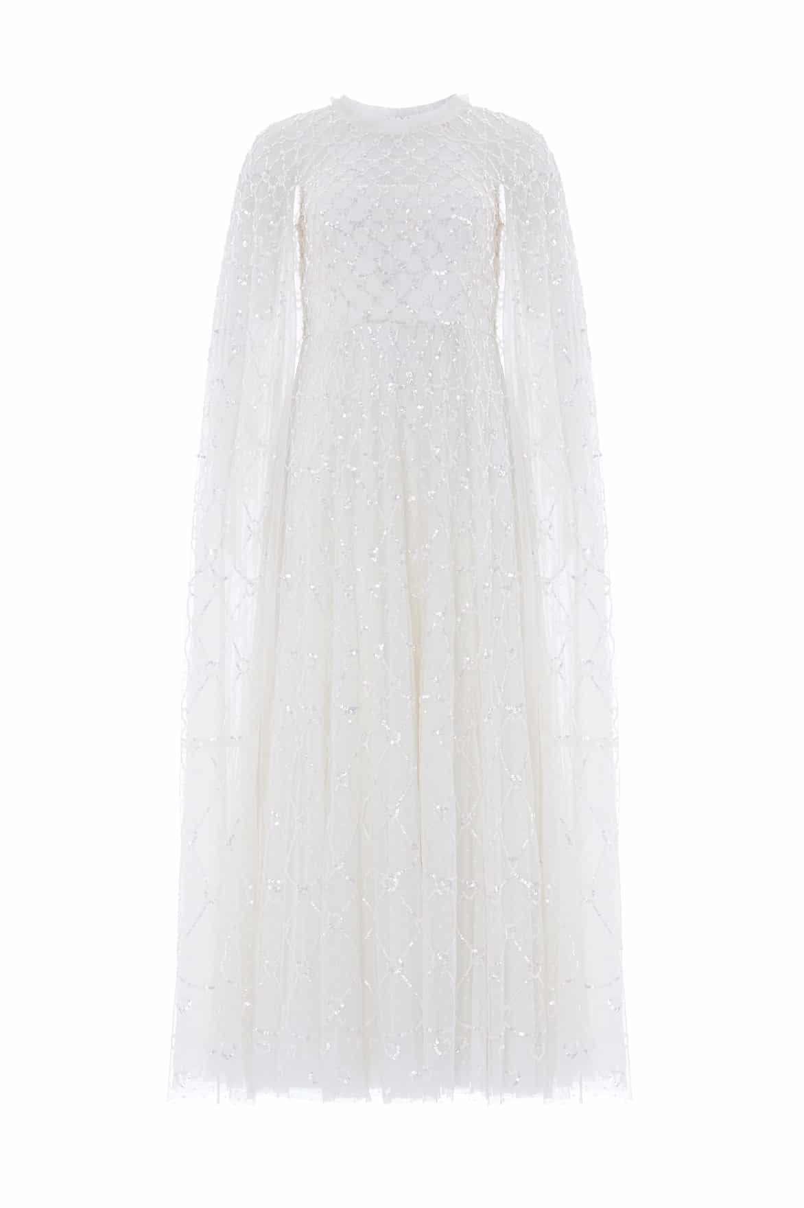 Needle & Thread Heart Lattice Ankle Gown sukienka biała cekinowa