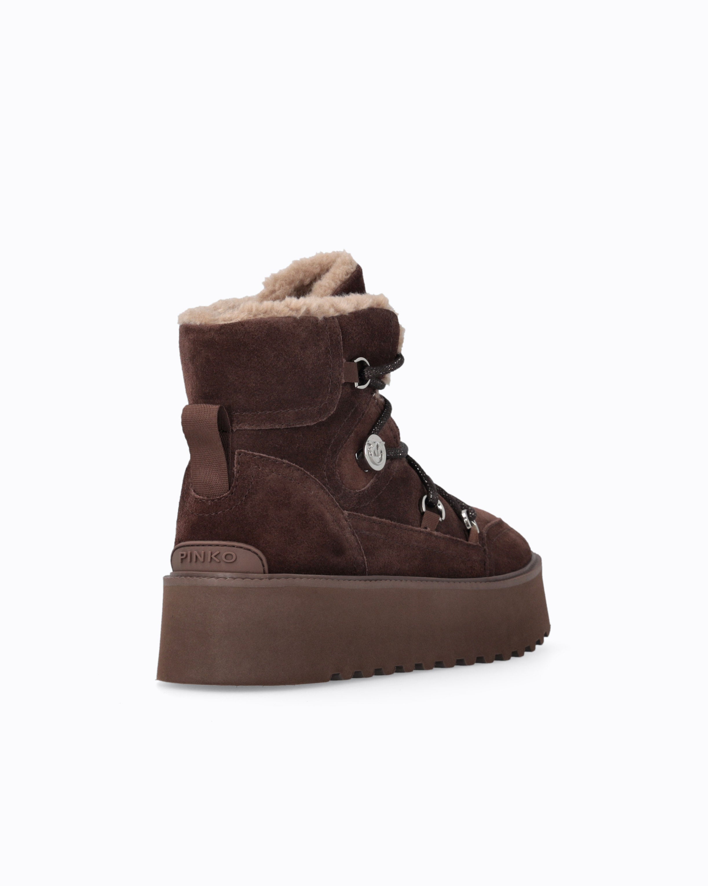 Pinko Martina 01 botki zamszowe brązowe futro 11 cm