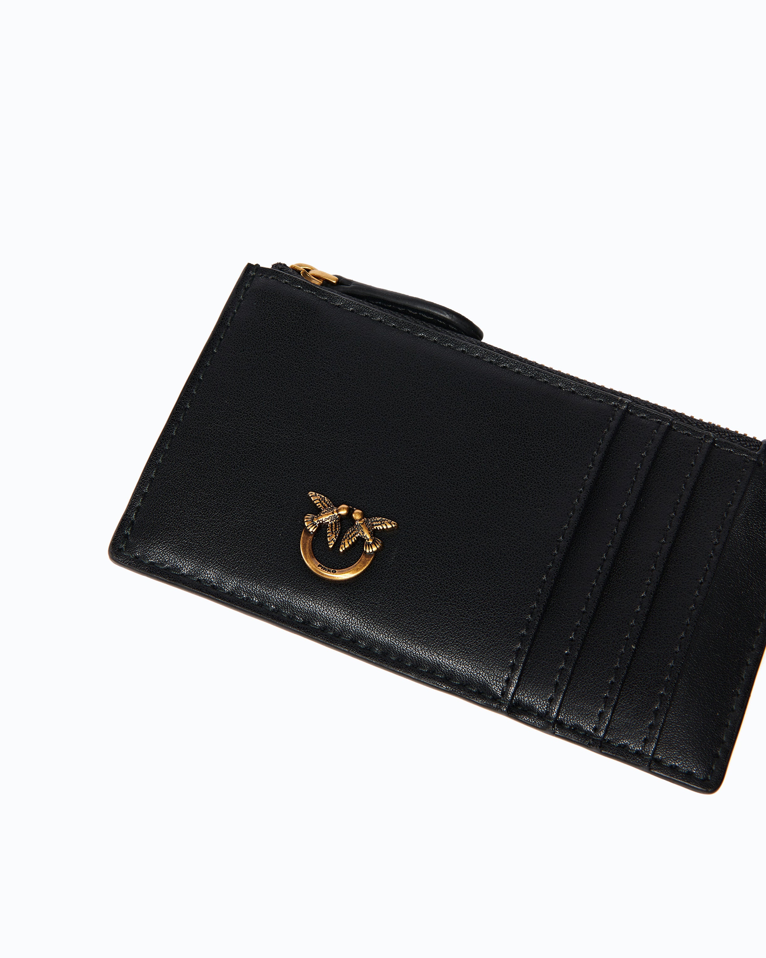 Pinko Zipped Card Holder etui czarne skóra