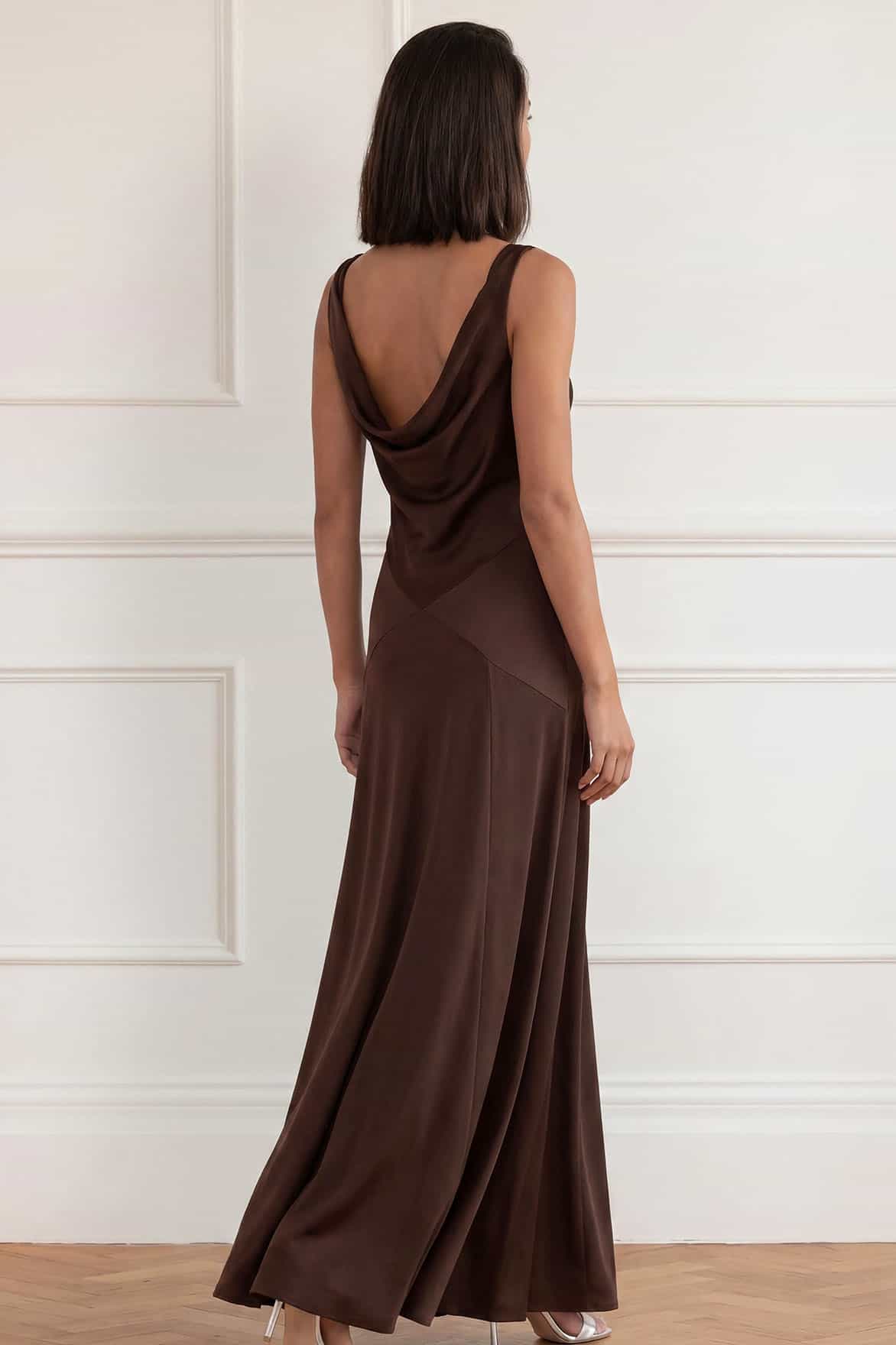 Needle & Thread Evangeline Satin sukienka maxi brown satynowa