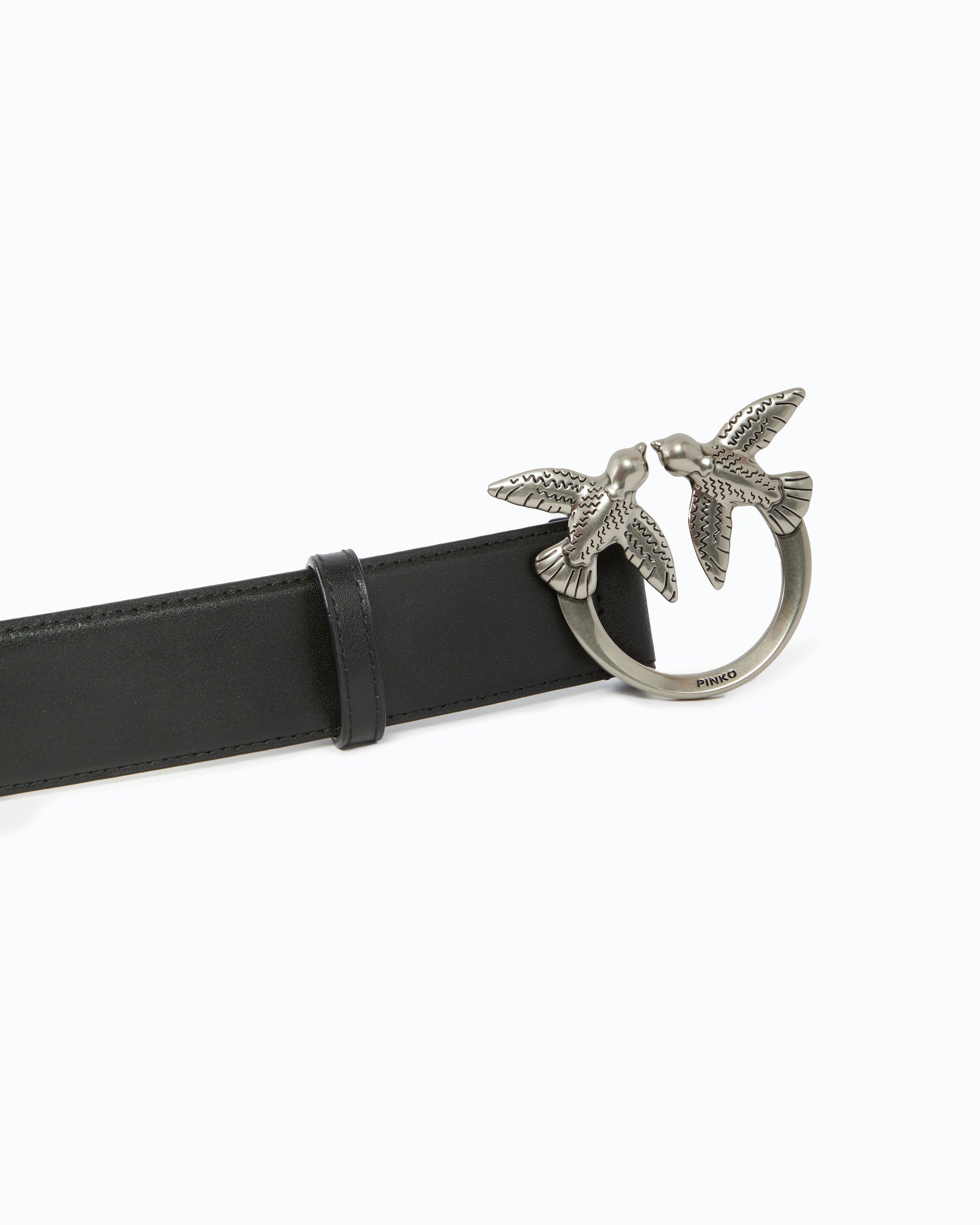 Pinko Love Birds High Leather Belt pasek skórzany 4 cm czarny