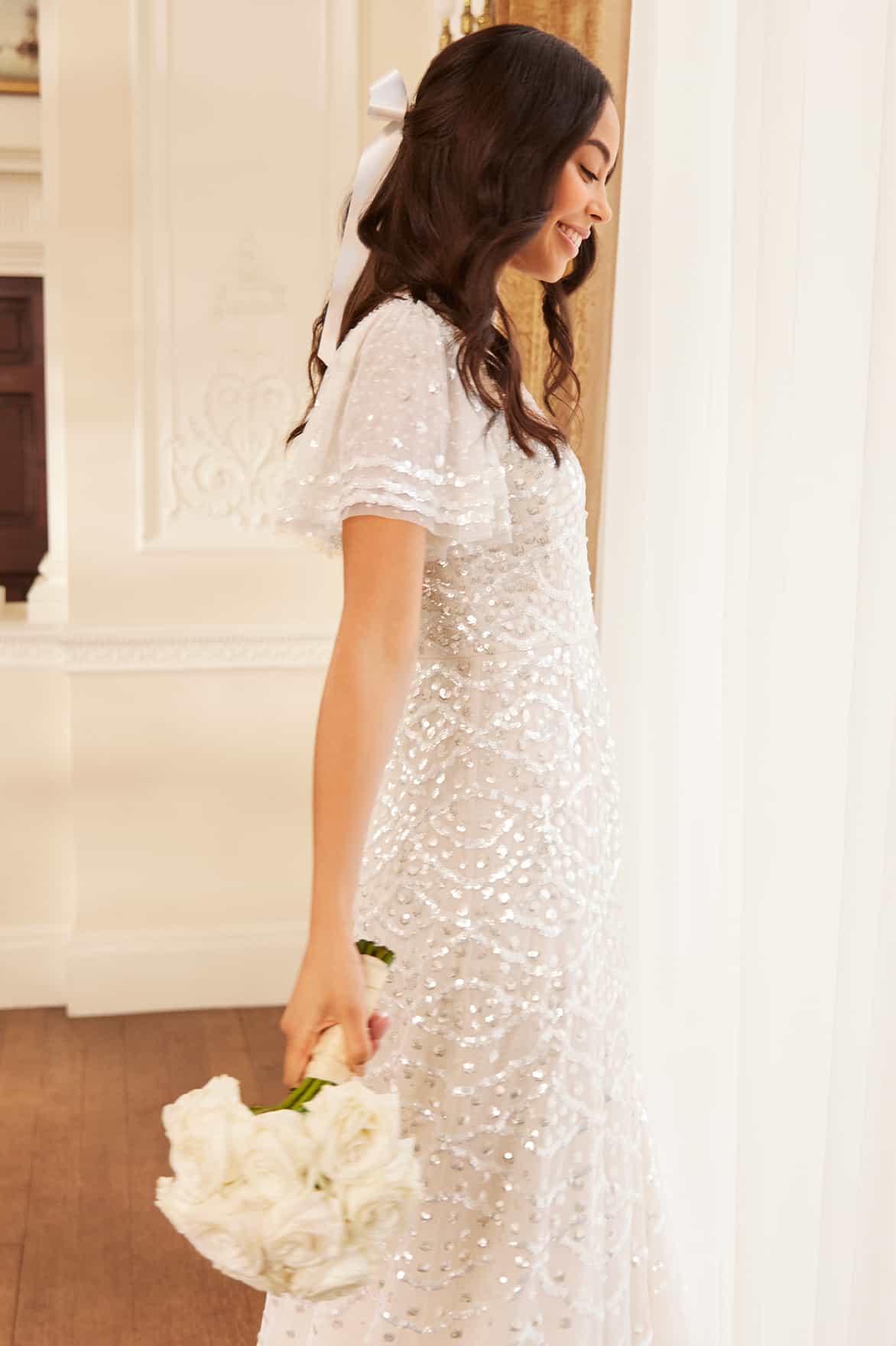 Needle & Thread Deco Dot Gloss Ankle Gown sukienka cream cekinowa