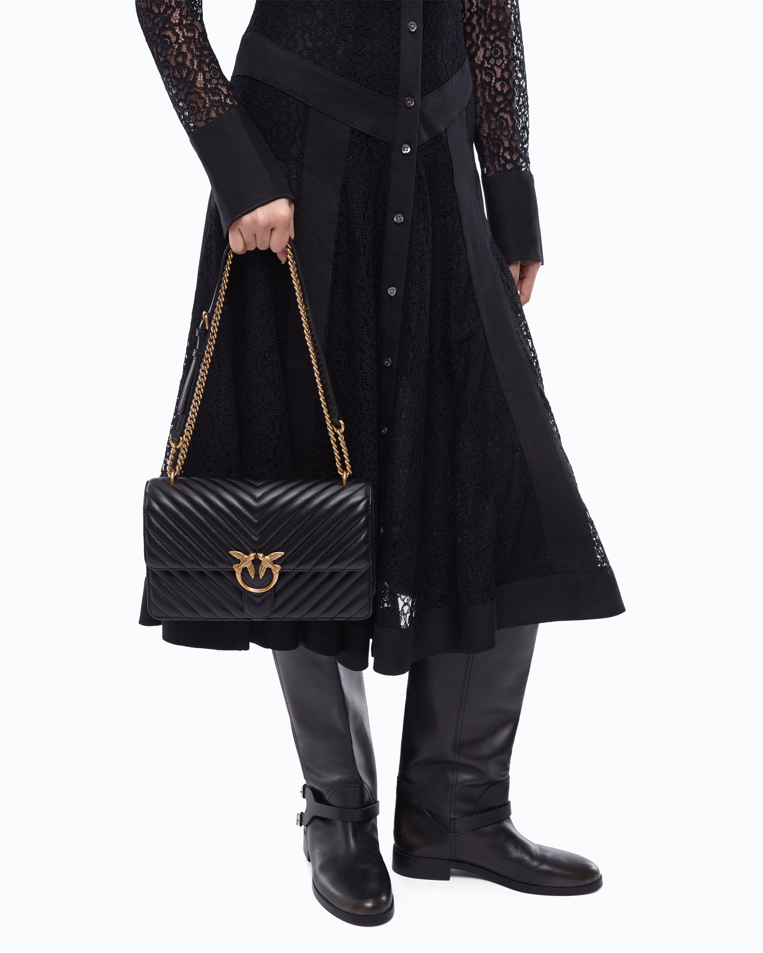 Pinko Love Bag One torebka pikowana czarna średnia