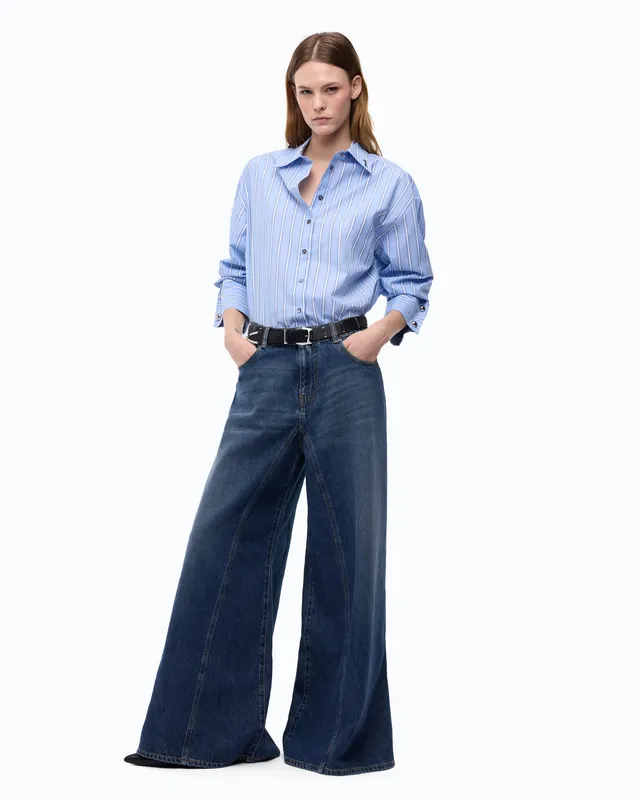 Pinko Winona Wide Leg jeansy szerokie niebieskie vintage