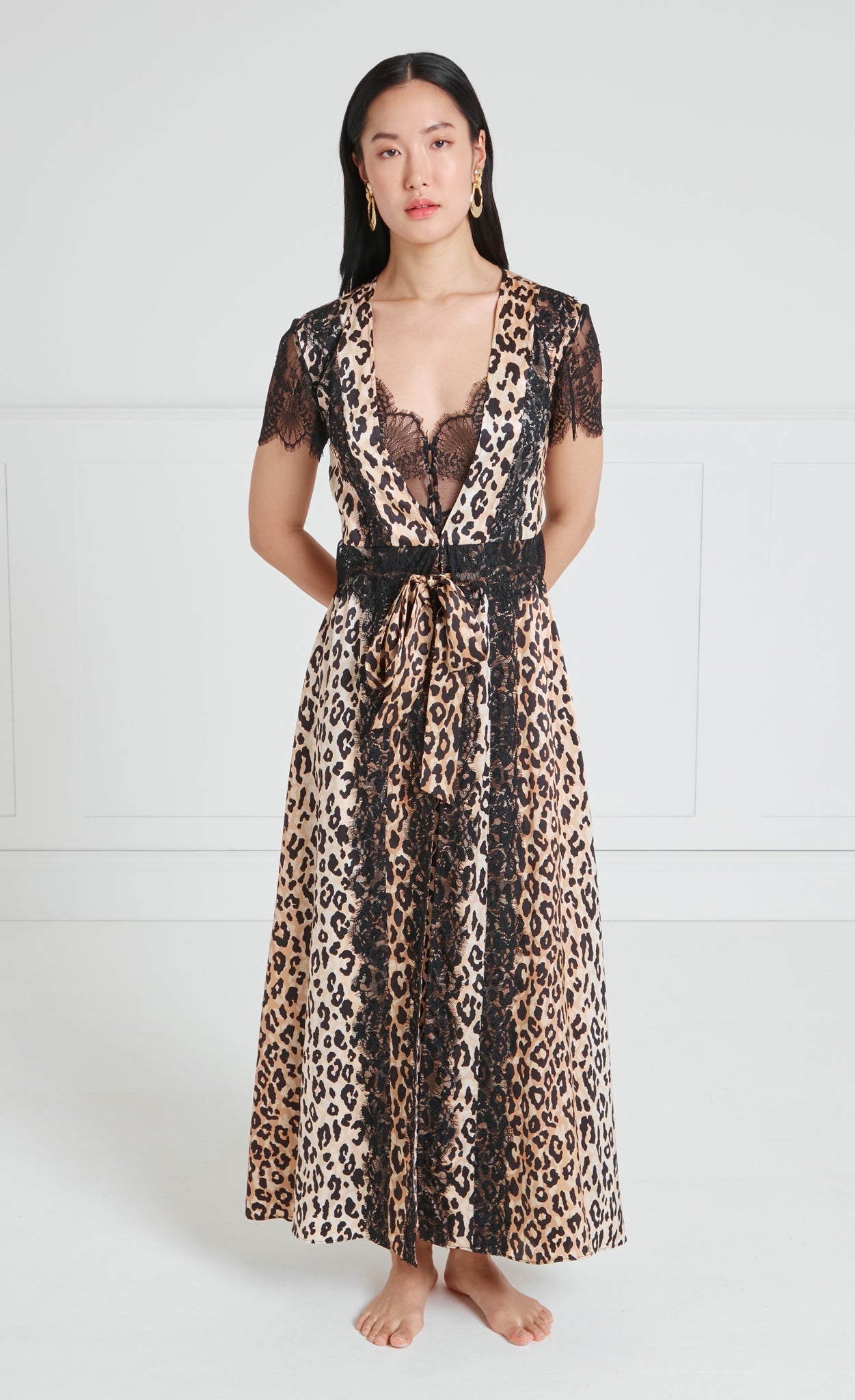Temperley London Nyx szlafrok satynowy black leopard