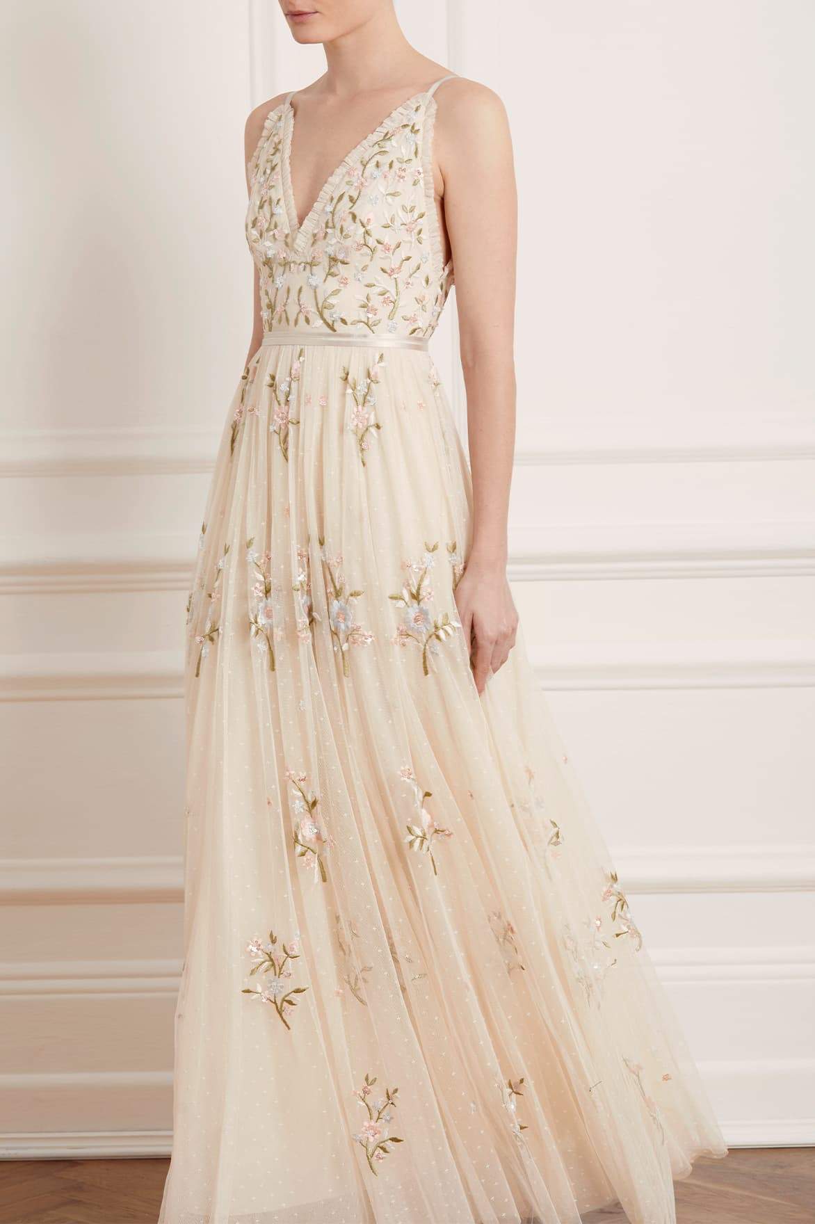 Needle & Thread Petunia Gown sukienka wieczorowa kremowa haft