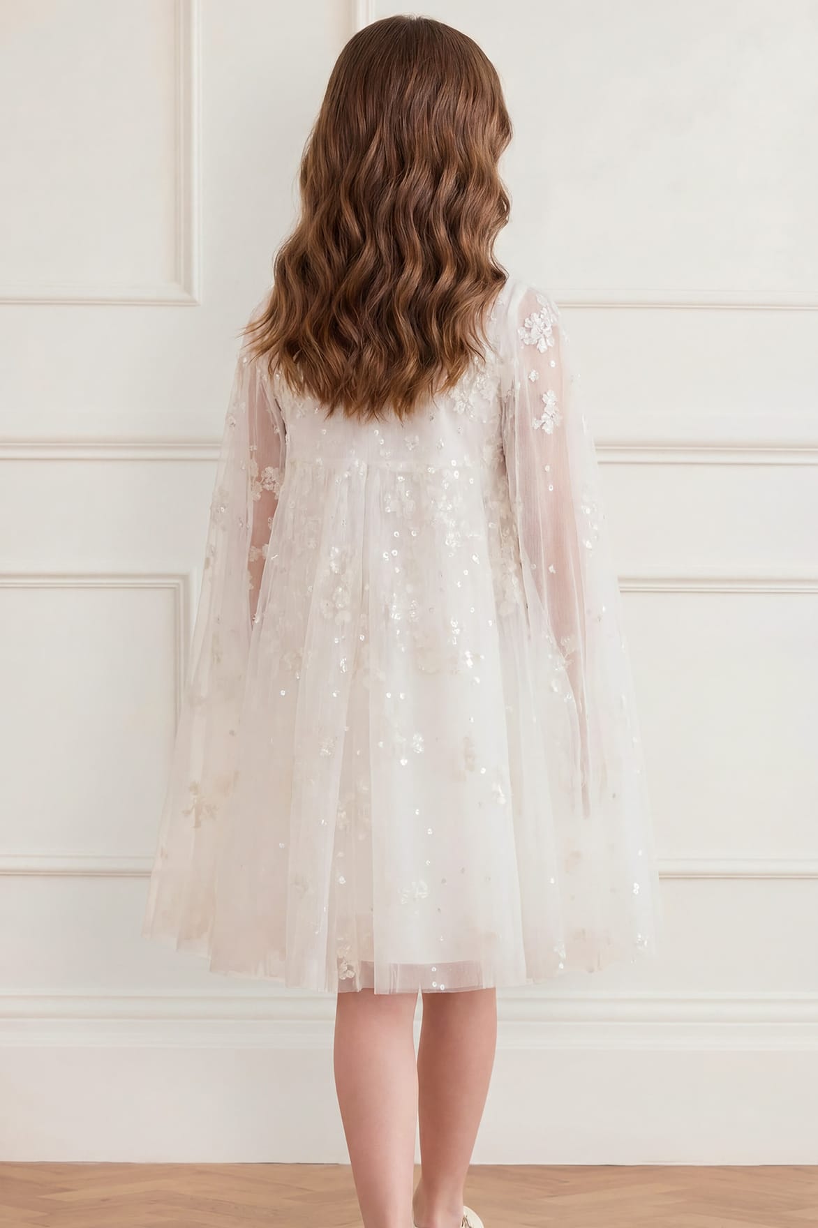 Needle & Thread Versailles Ditsy Kids Dress sukienka biała z peleryną