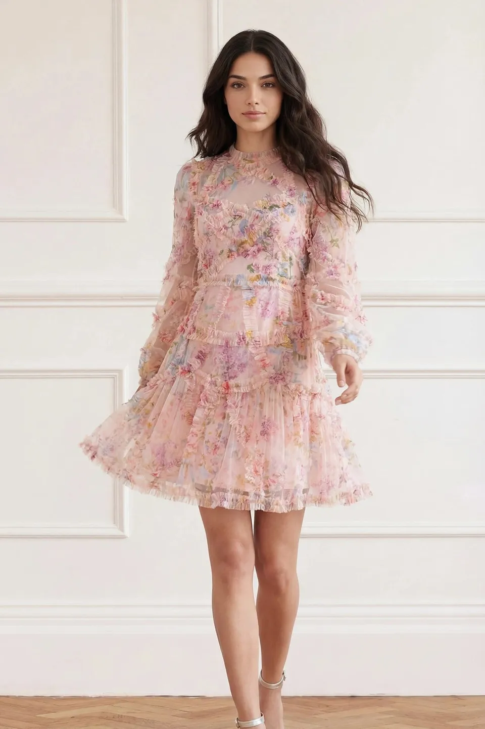 Needle & Thread Floral Diamond Ruffle Dress sukienka multi