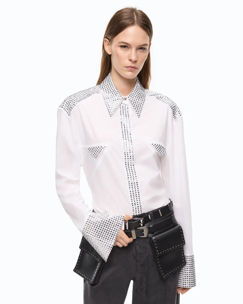 Pinko Honda Shirt koszula poplinowa biała strass