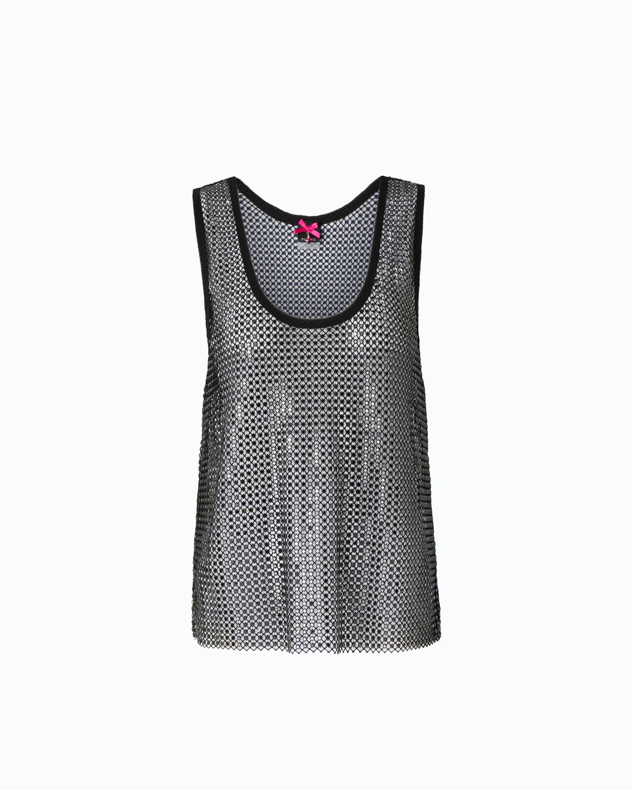 Pinko Dyane Top siateczkowy czarny z cyrkoniami