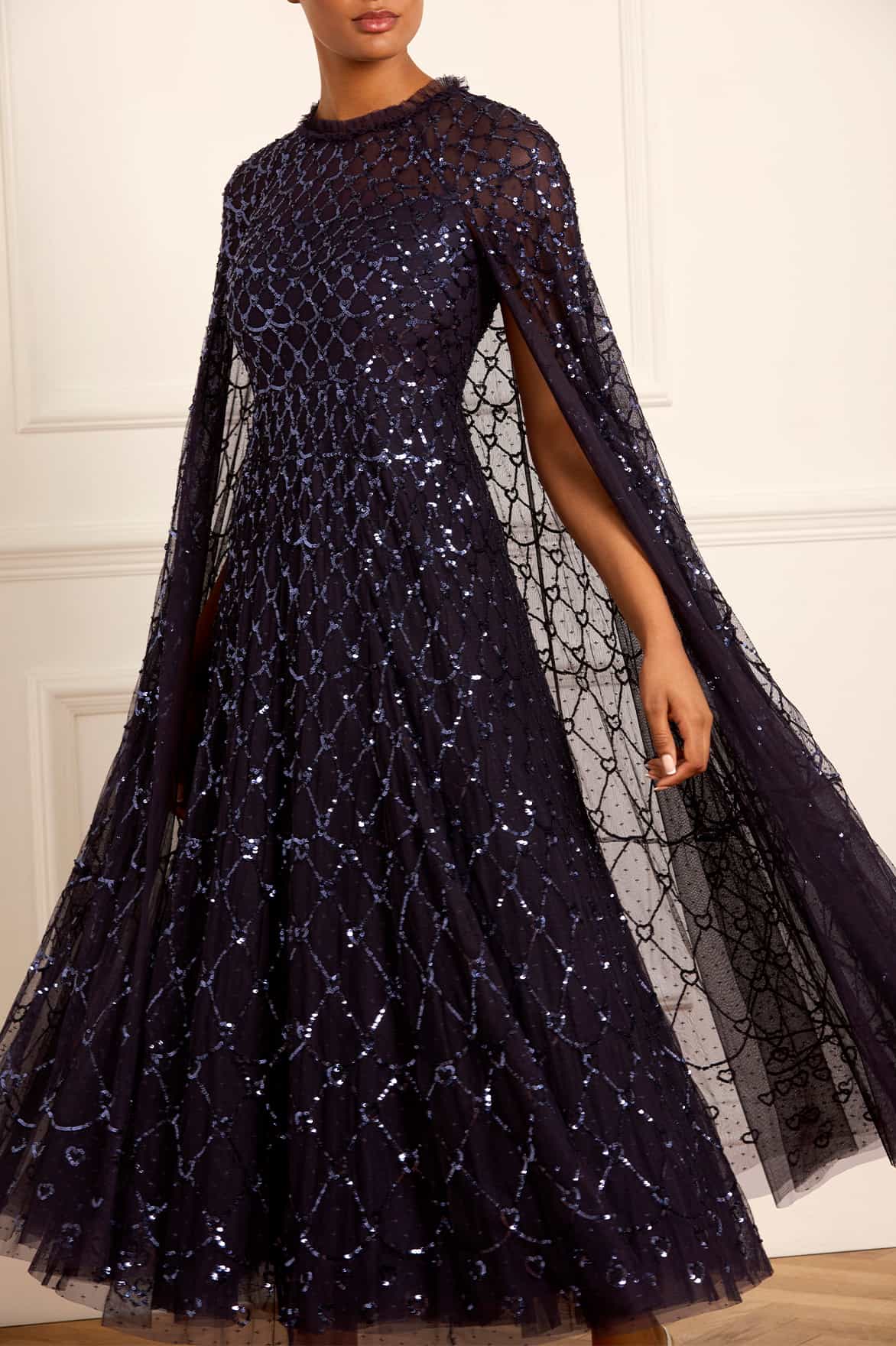 Needle & Thread Heart Lattice Ankle Gown sukienka Blue cekinowa