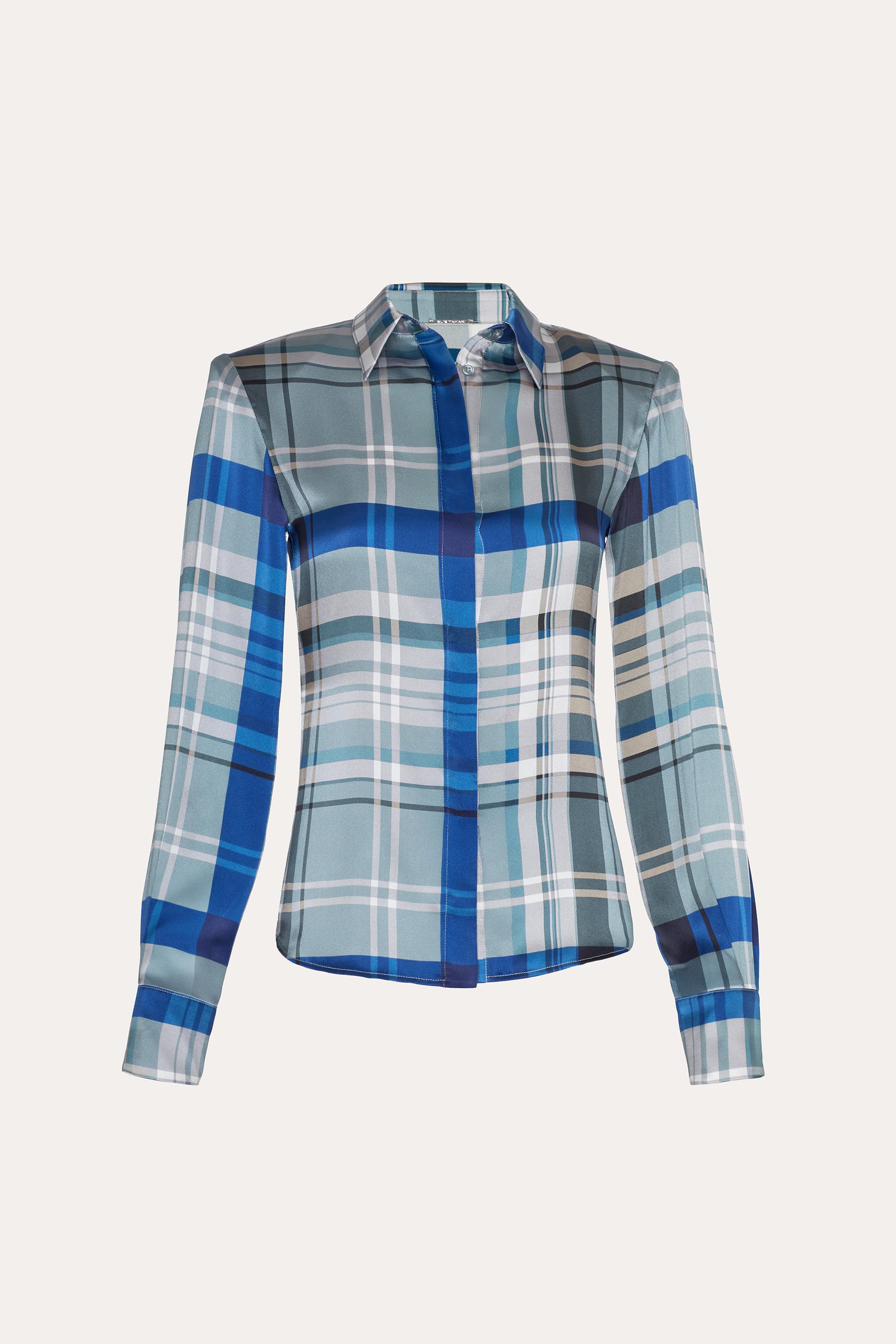 Elie Tahari Emma bluzka jedwabna w kratkę Blue Multi