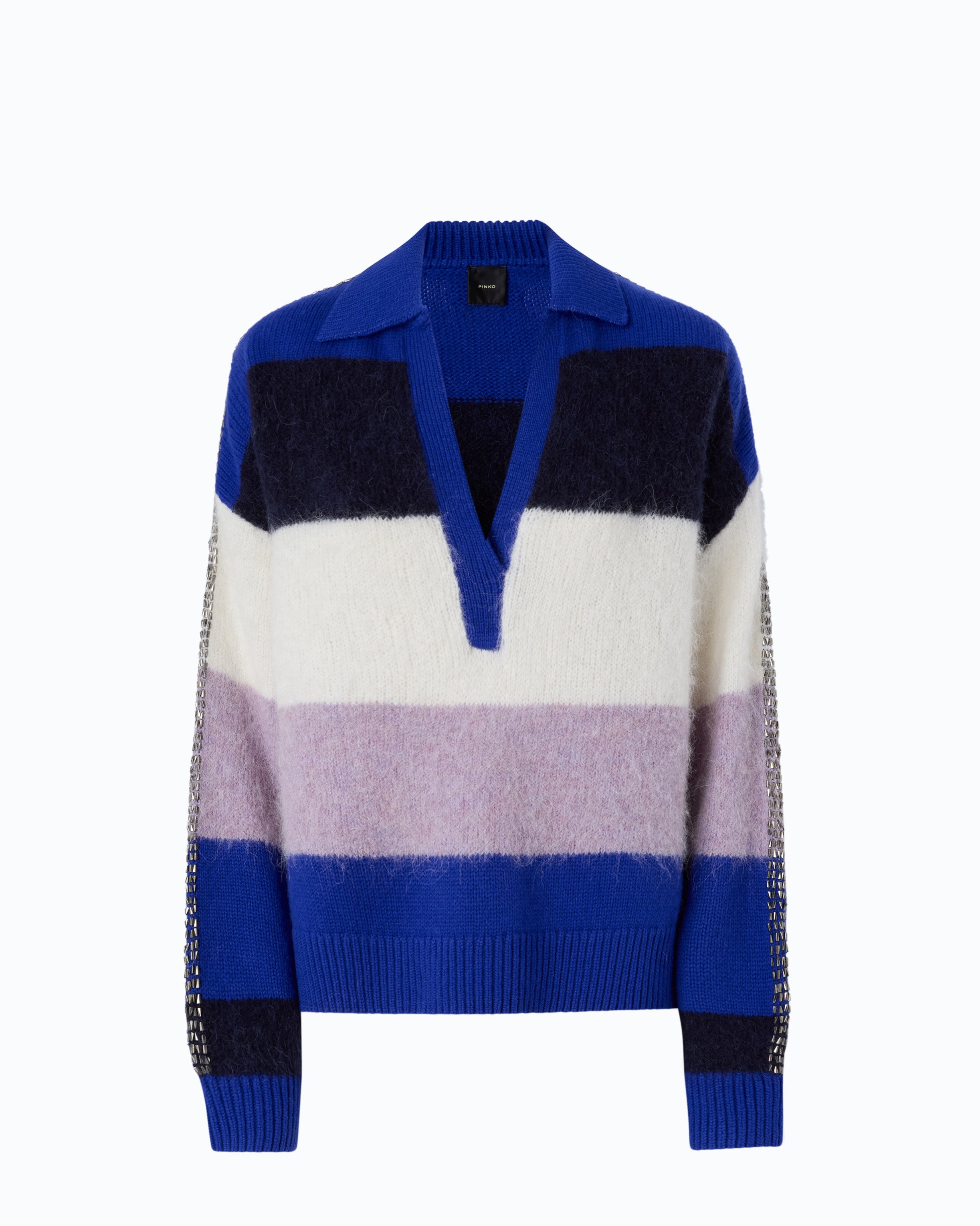 Pinko Strillo sweter polo w paski M mieszanka alpaki