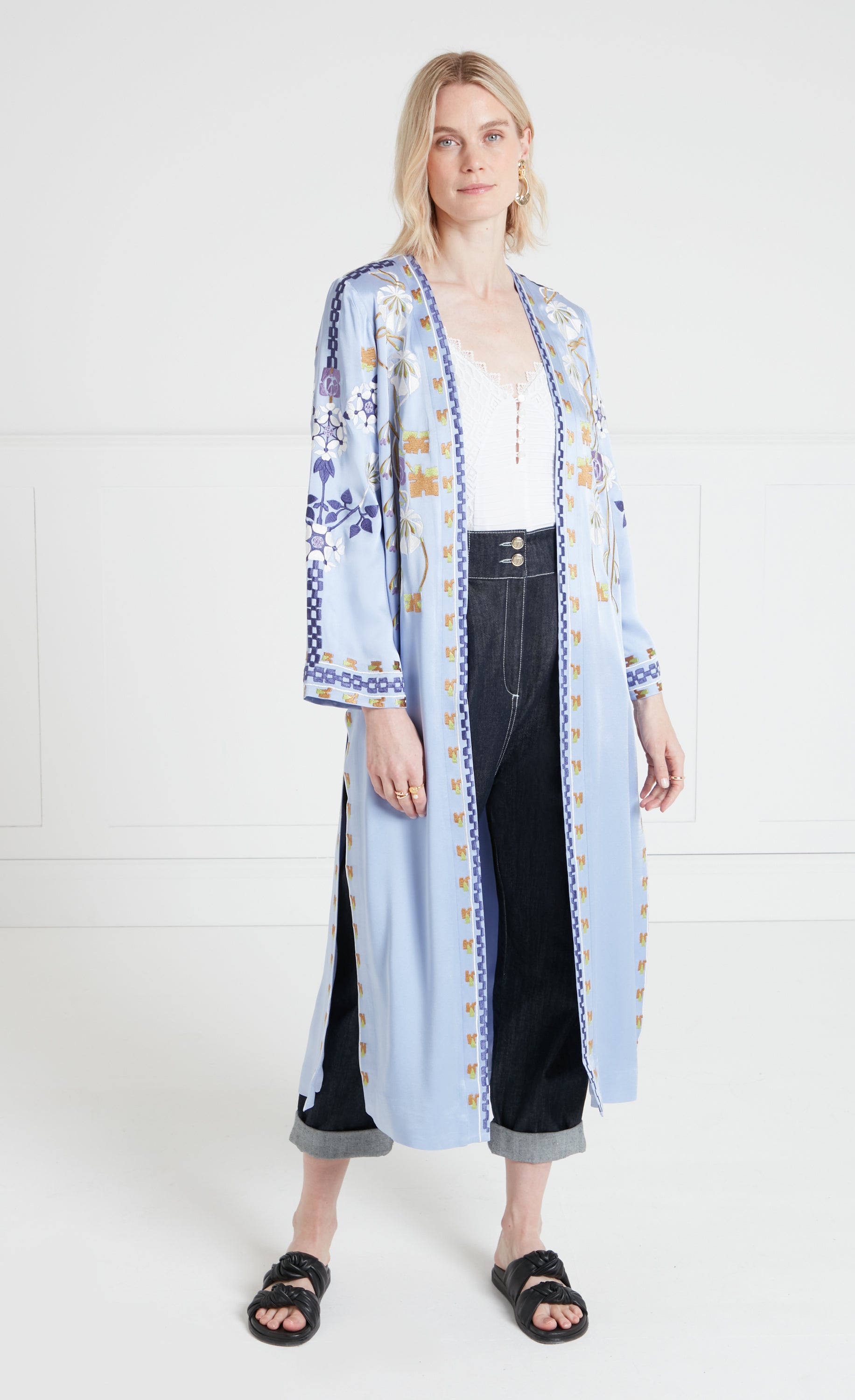 Temperley London Casa Coat płaszcz Blue haftowany