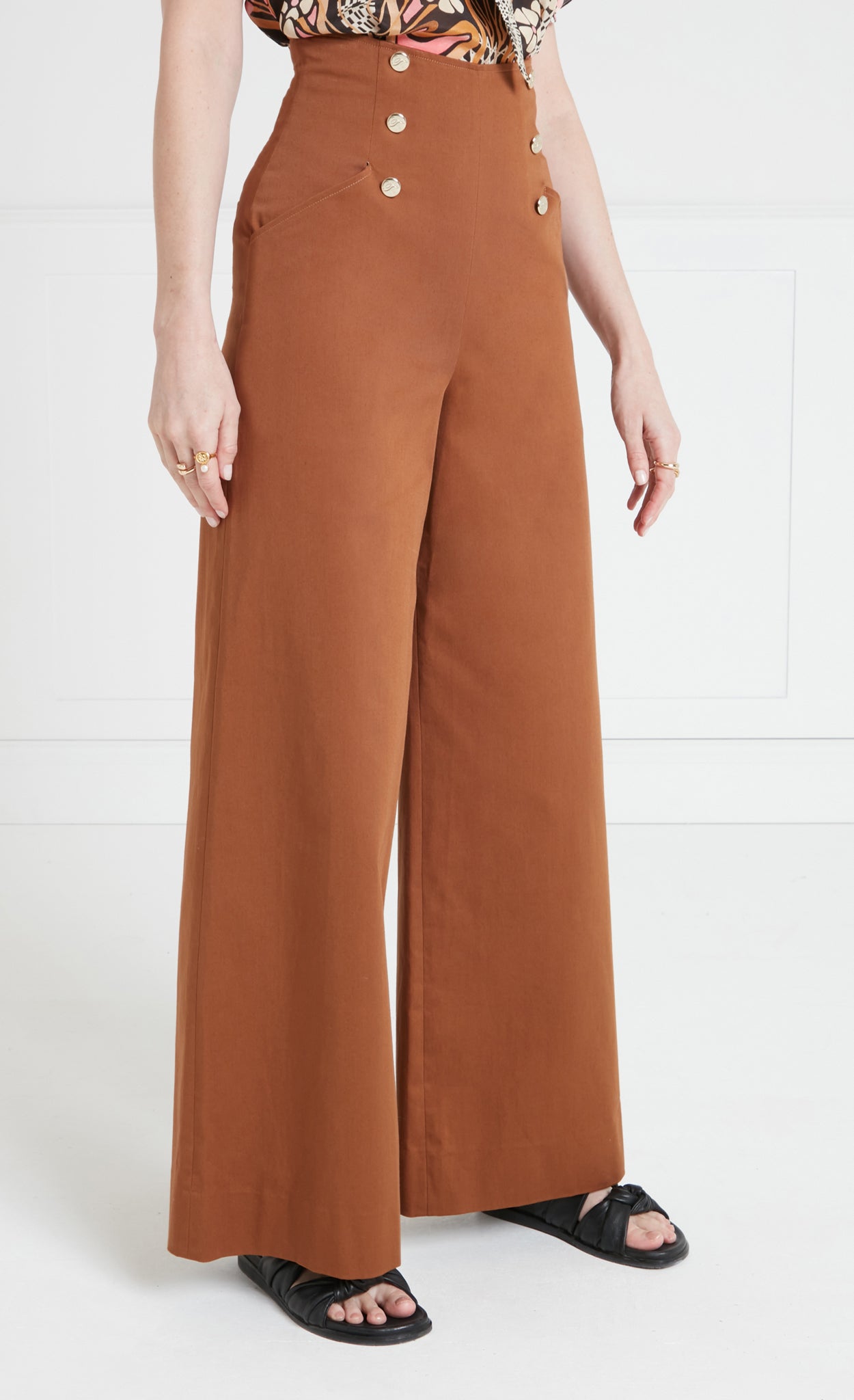 Temperley London Castell spodnie palazzo brązowe