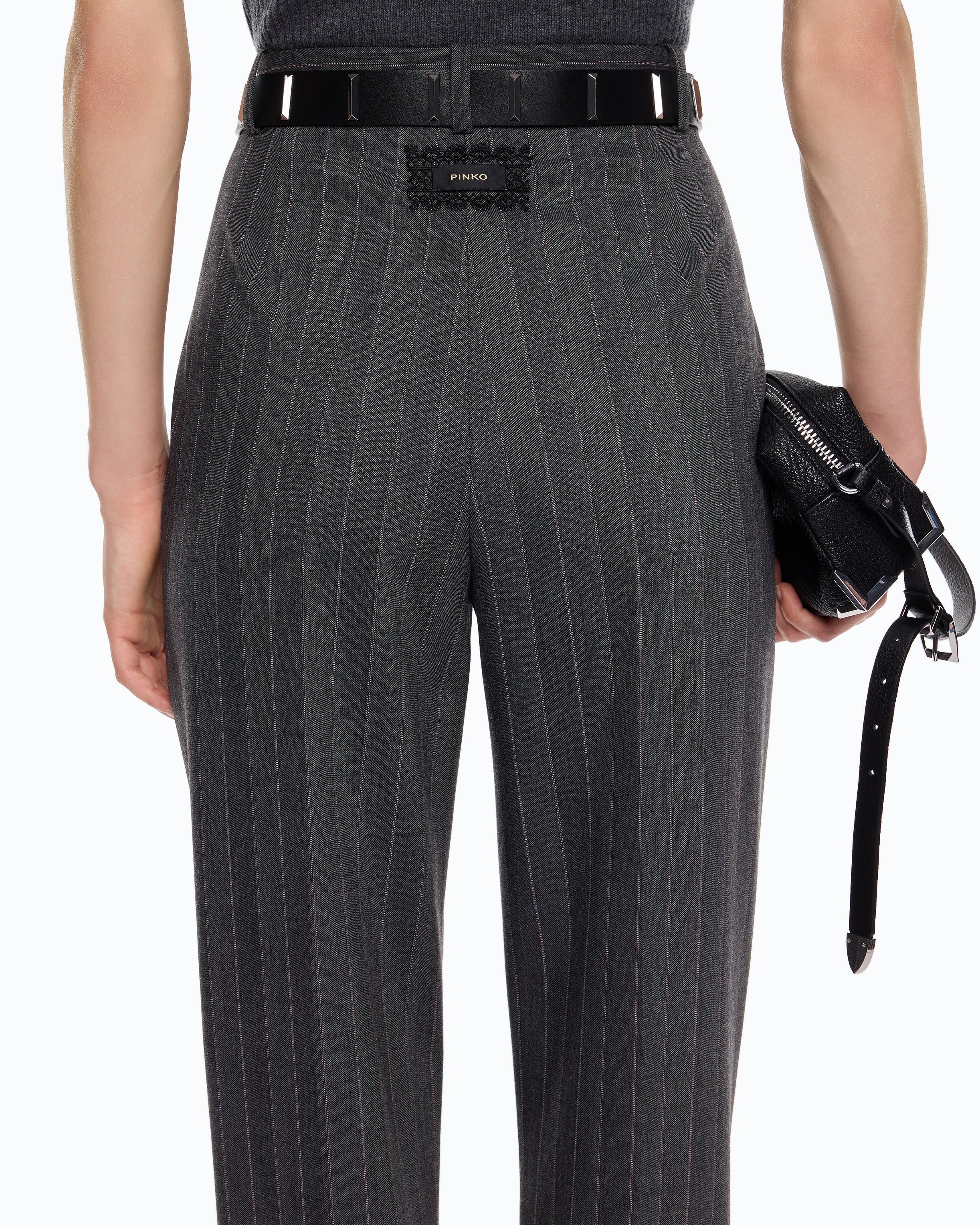 Pinko Pleione Pants spodnie cygaretki szare prążek