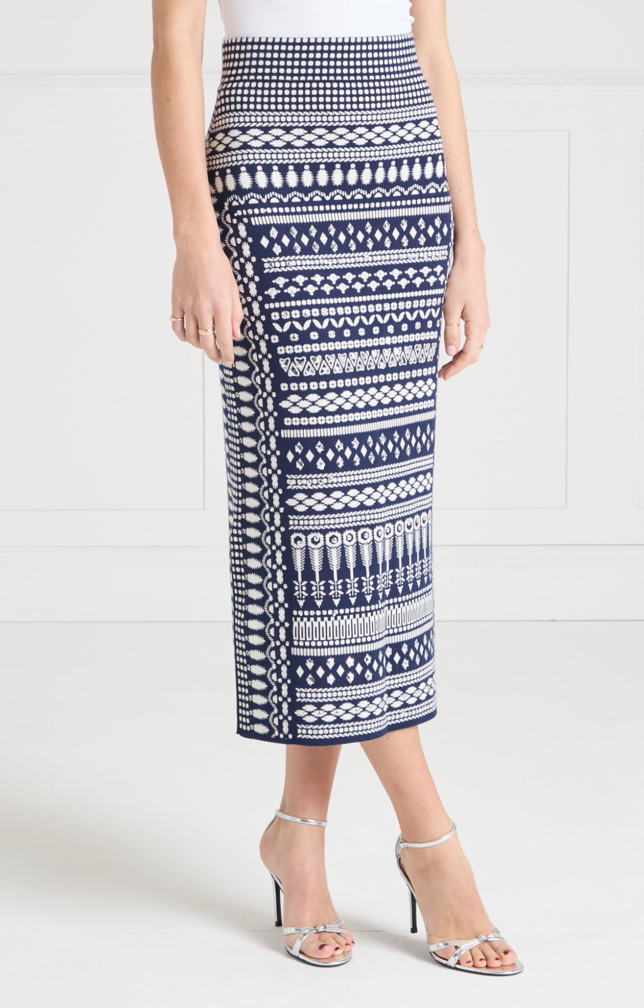 Temperley London Tlalli spódnica midi navy silver