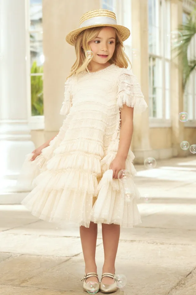 Needle & Thread Valentine Ruffle Kids Dress sukienka kremowa tiulowa