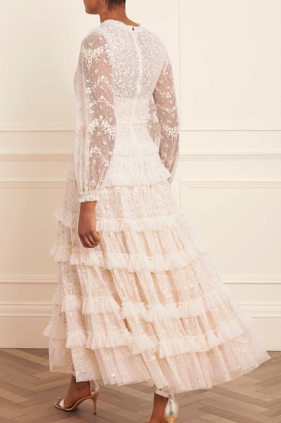 Needle & Thread Blossom Lace Ankle Gown sukienka kremowa haftowana