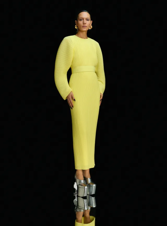 SOLACE LONDON Mirabelle sukienka wieczorowa Lemon plisowana