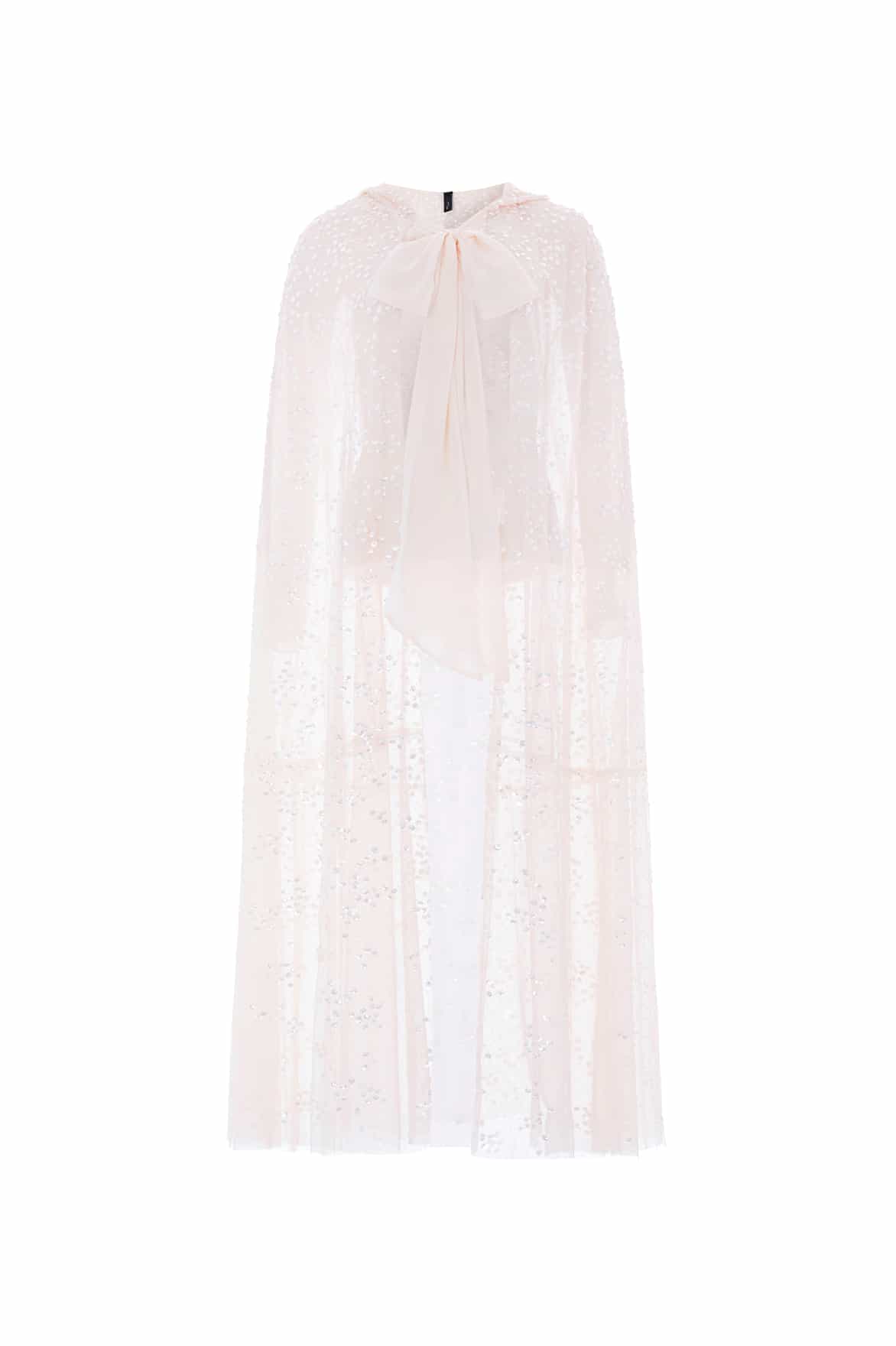 Needle & Thread Dappled Sequin Hooded Long Cape peleryna kremowa