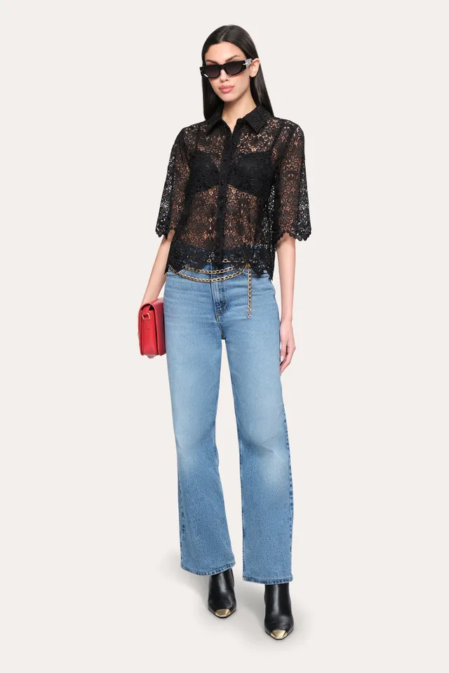 Elie Tahari Jackie Lace Shirt koszula czarna koronka