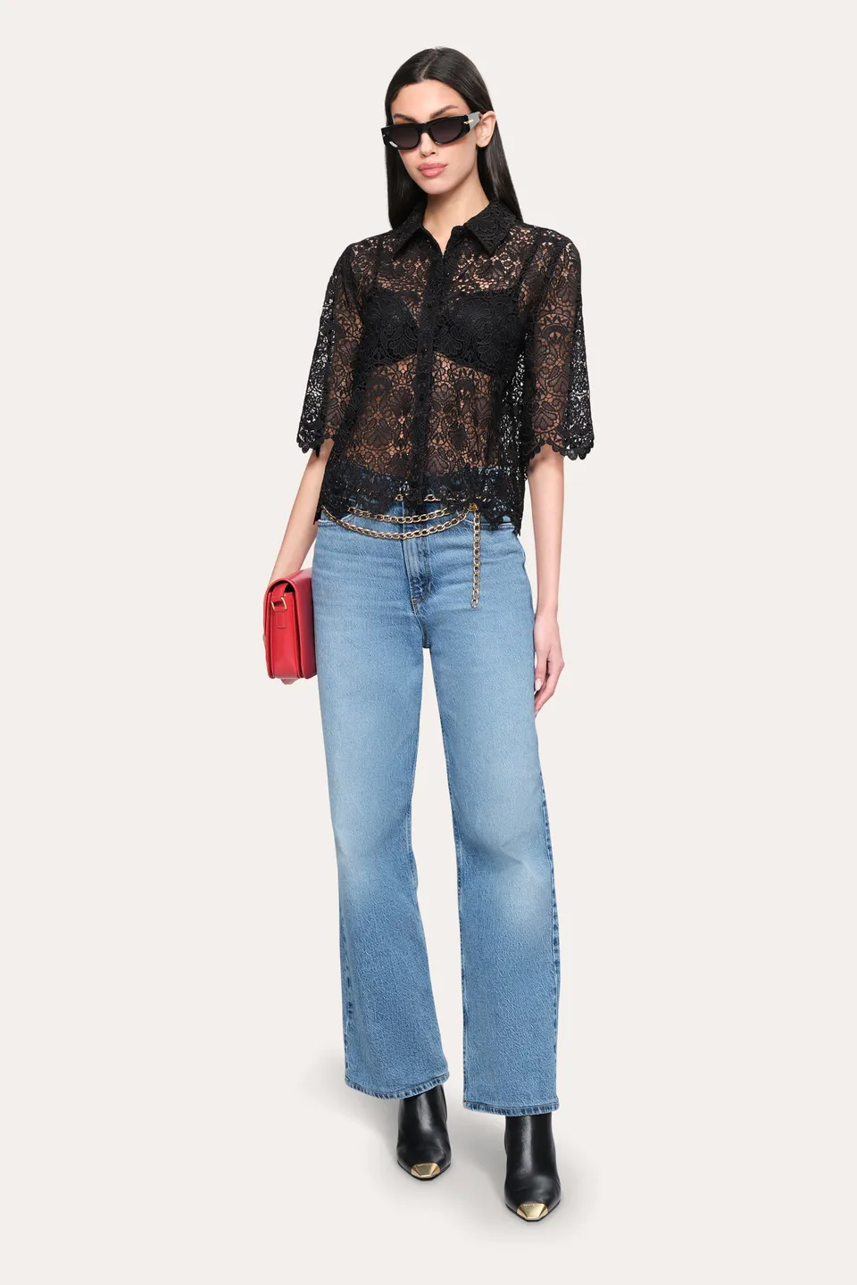 Elie Tahari Jackie Lace Shirt koszula czarna koronka