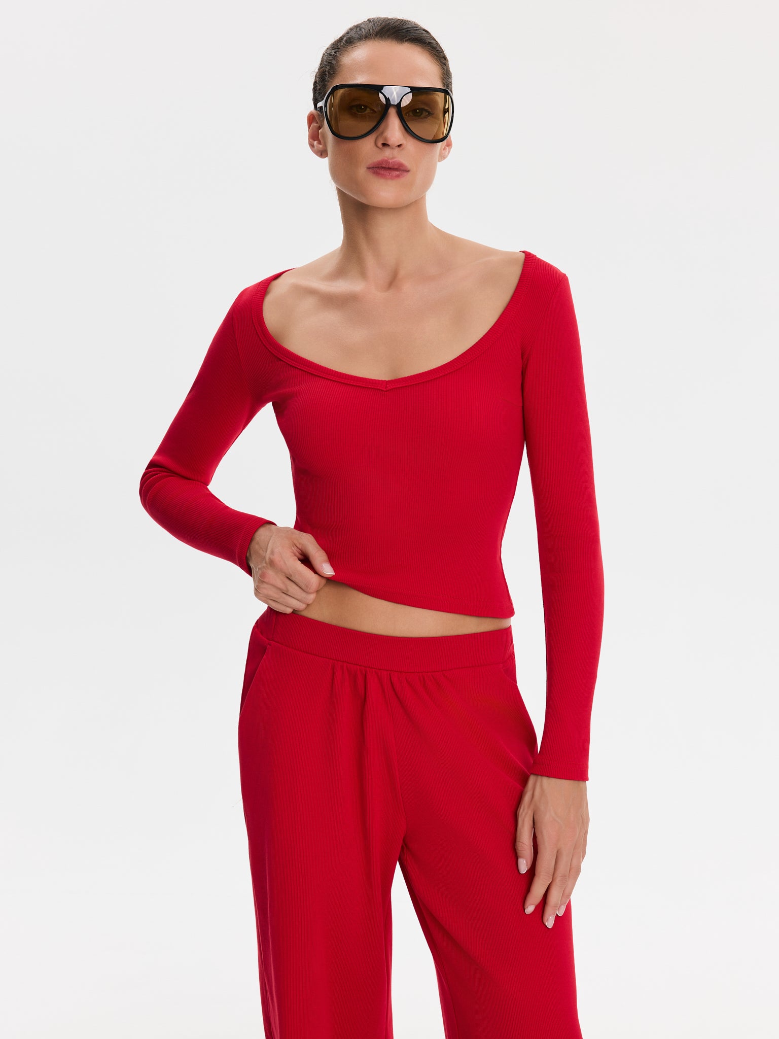 Nudyess Canvas spodnie prążkowane Red luźne