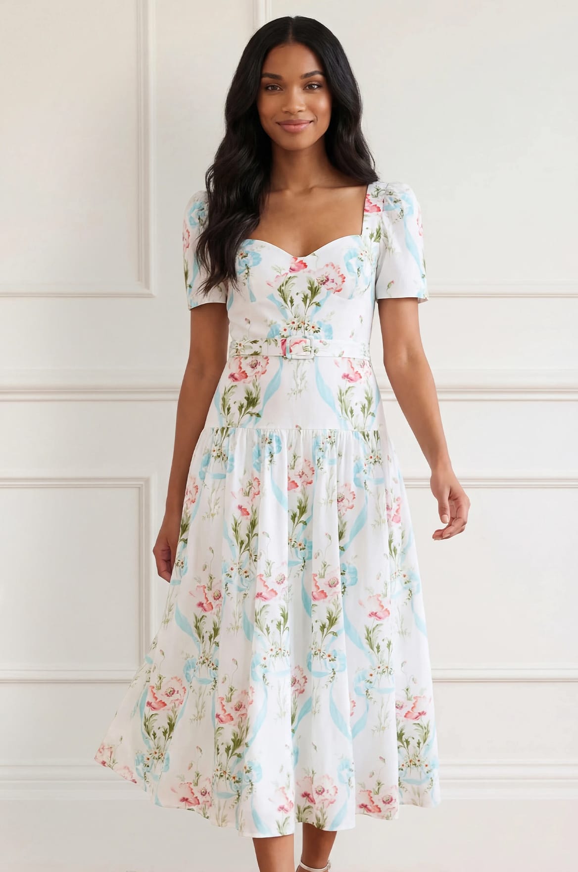 Needle & Thread Floral Ribbon Ballerina Dress sukienka White