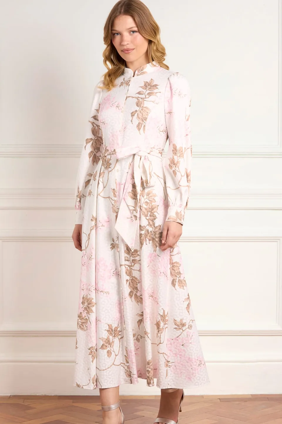 Needle & Thread Wisteria Jacquard Long Sleeve Shirt Dress sukienka biała