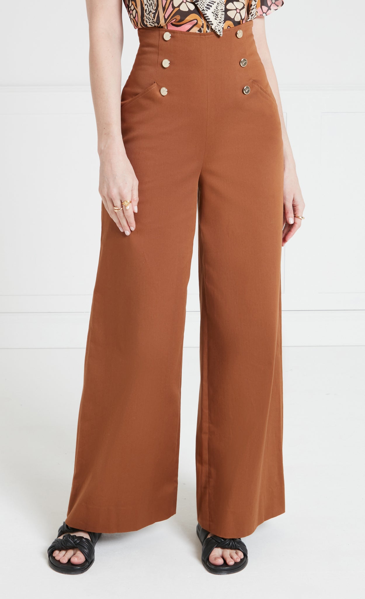 Temperley London Castell spodnie palazzo brązowe