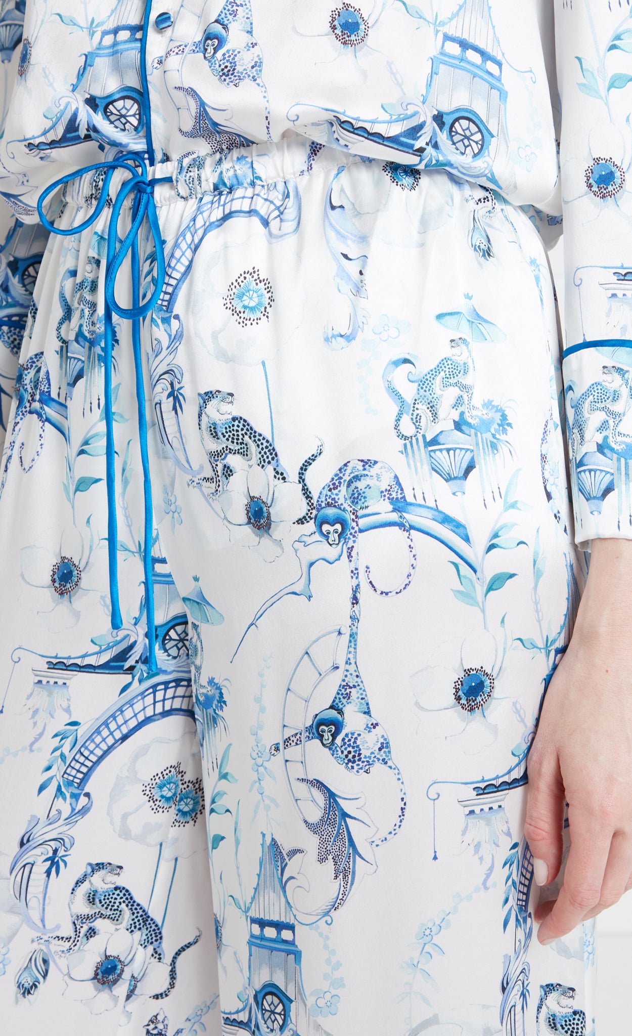 Temperley London Aphrodite spodnie piżamowe white blue