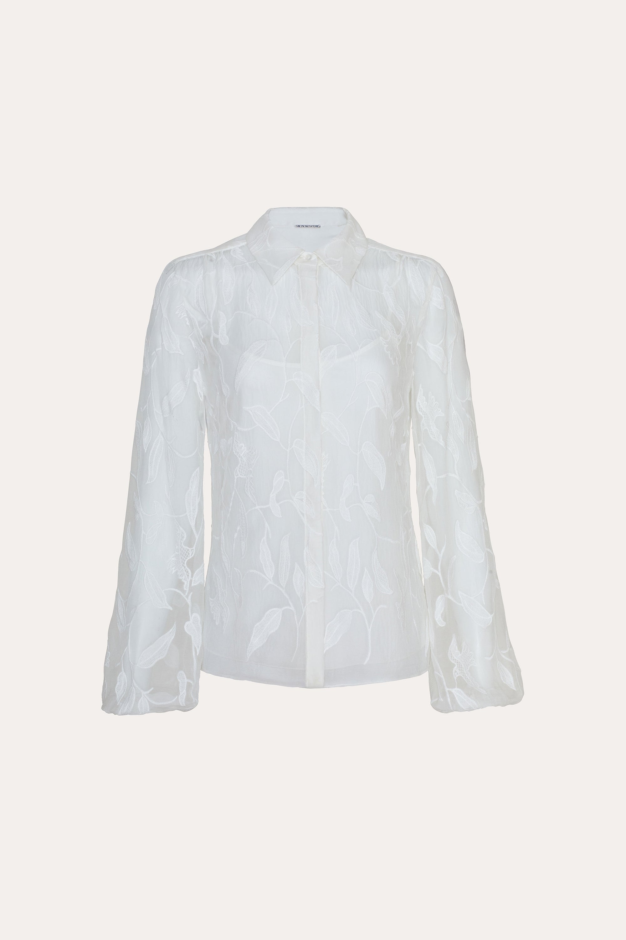 Elie Tahari Embroidered Chiffon koszula Pearl jedwabna