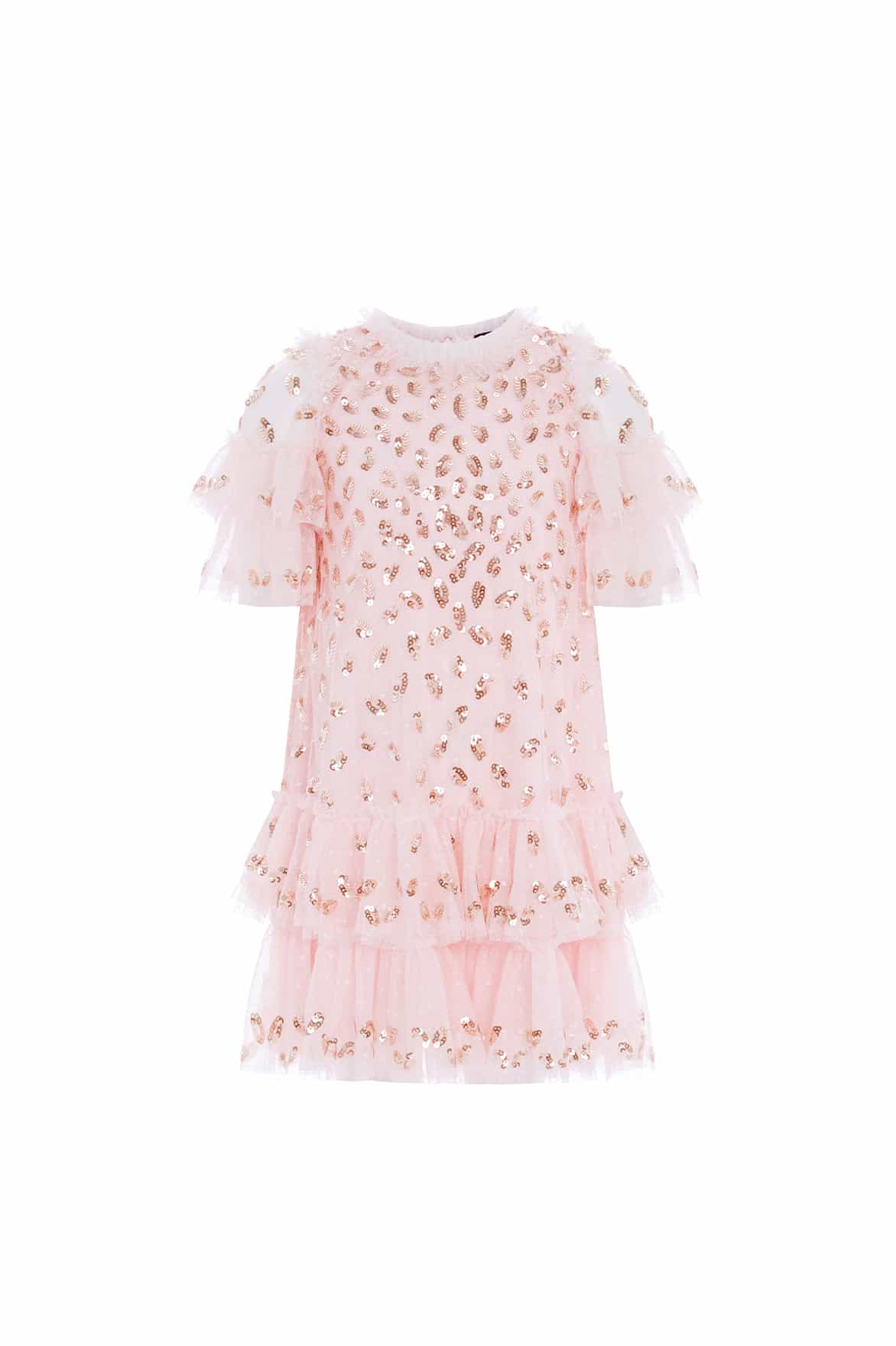Needle & Thread Autumn Leaves Kids Dress sukienka różowa cekinowa