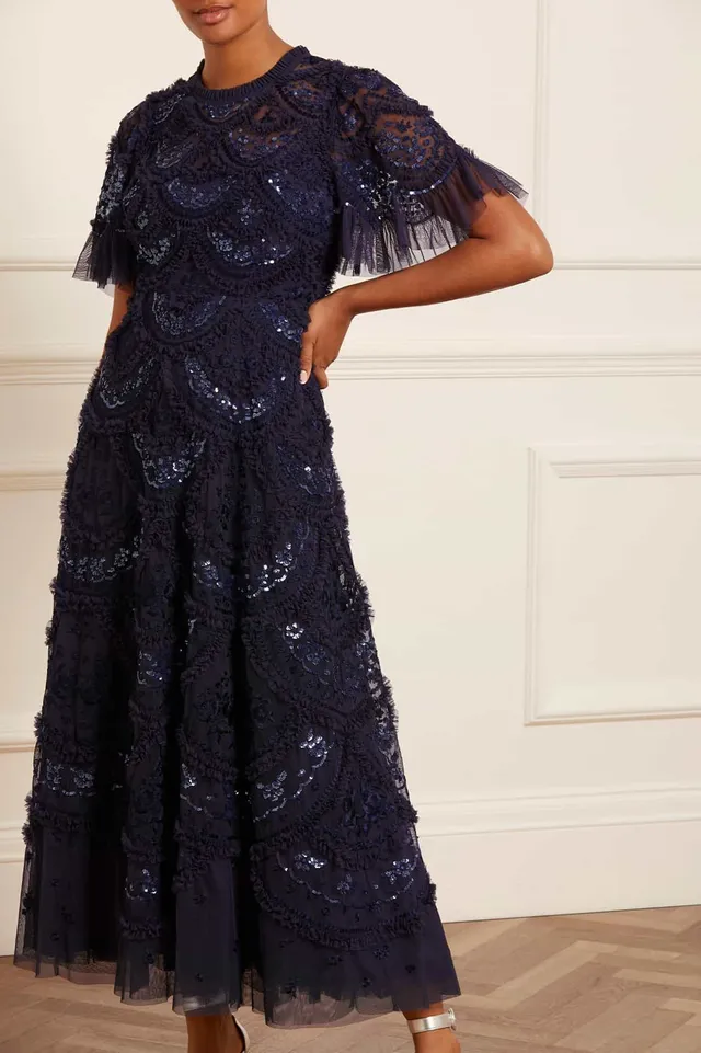 Needle & Thread Carmen Ruffle Ankle Gown suknia Blue