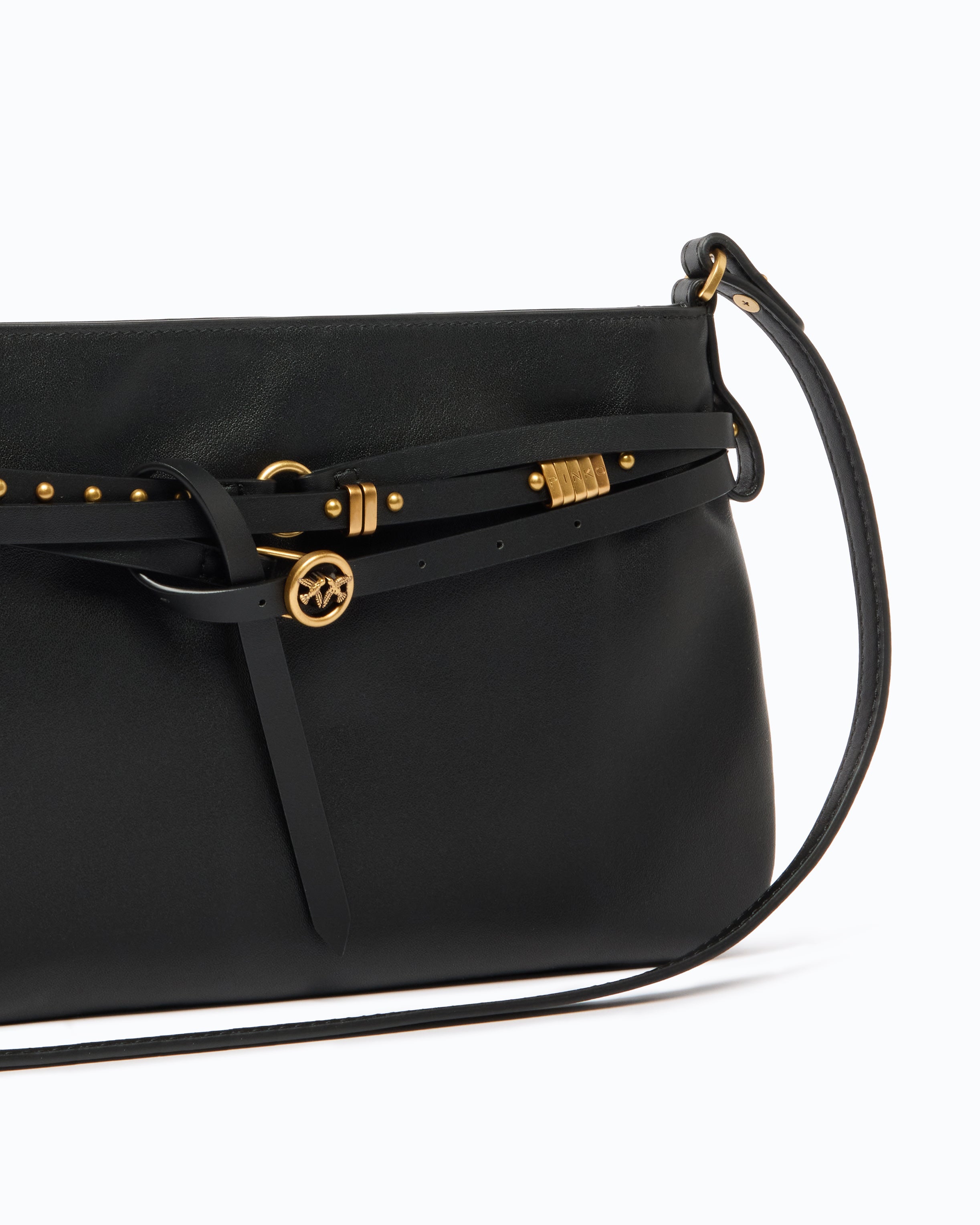 Pinko Belt Bag torebka skórzana czarna średnia