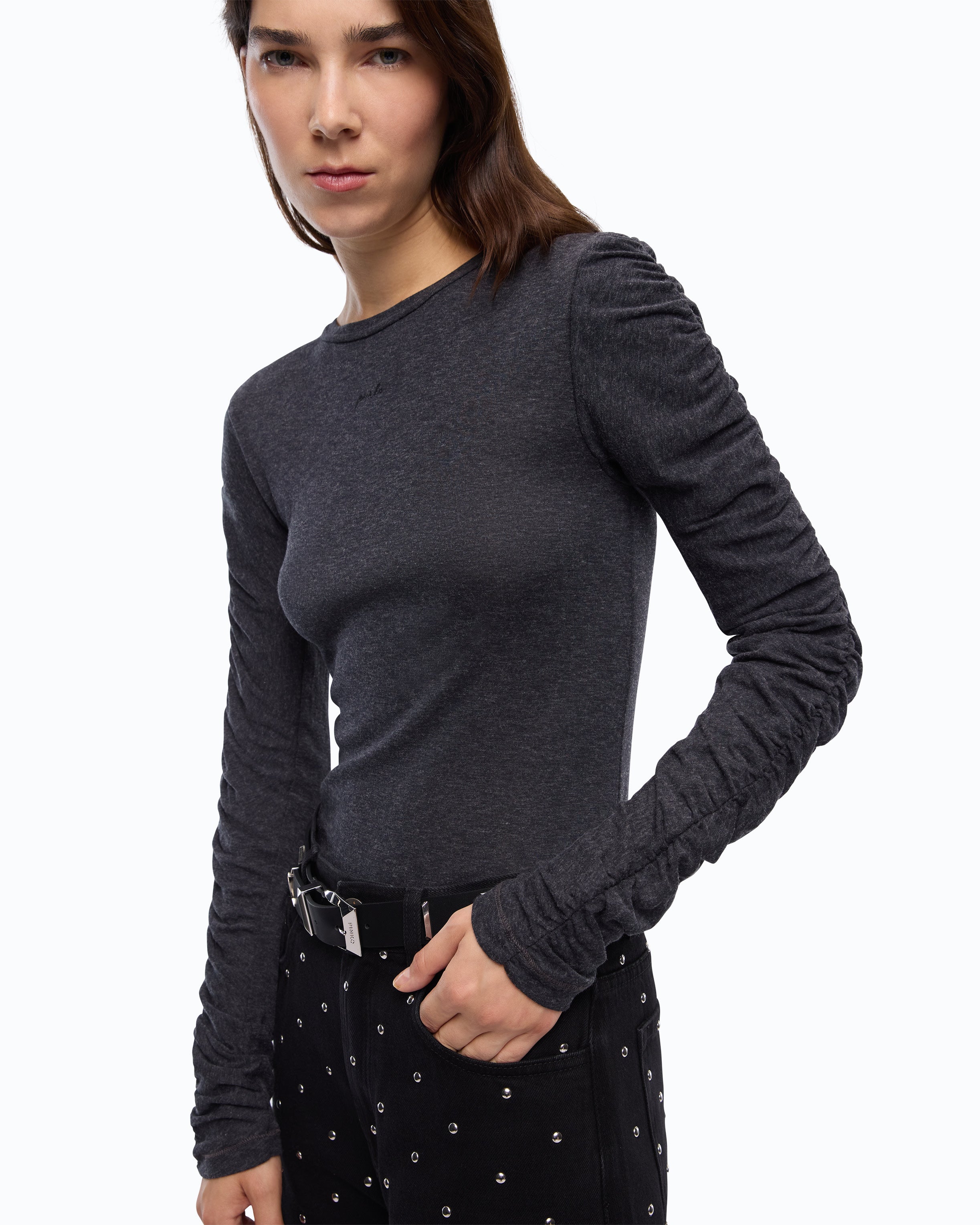 Pinko Muscari Sweater sweter szary wełna bawełna