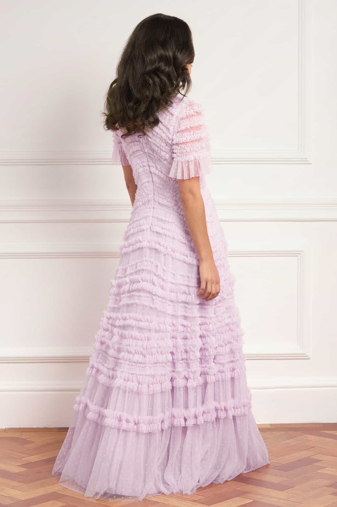 Needle & Thread Amara Round Neck Ruffle suknia liliowa