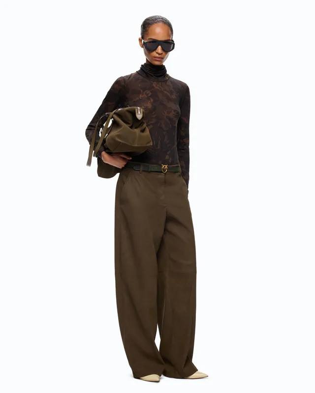 Pinko Barolo Pants spodnie zielone imitacja nubuku